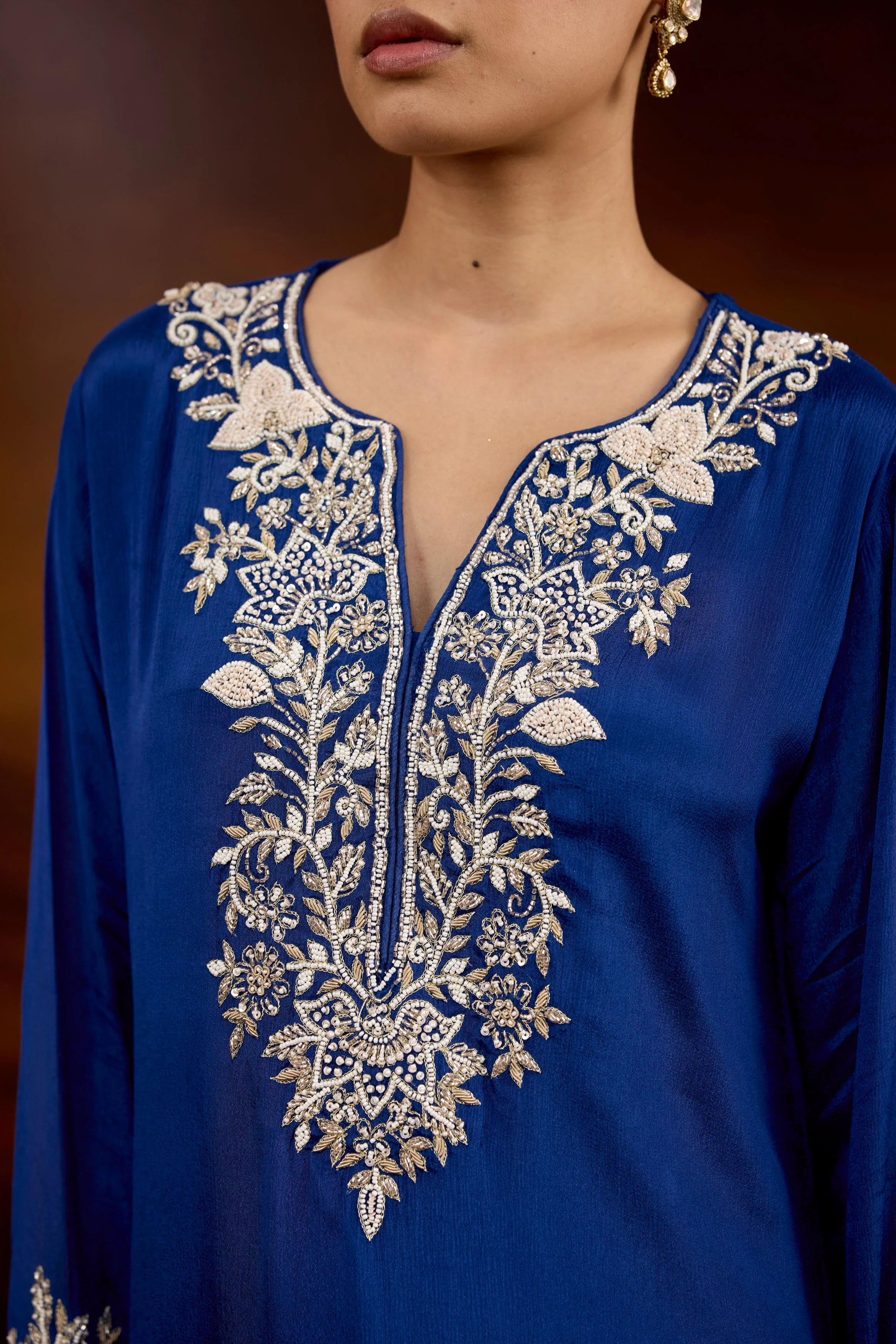 Royal Blue Embellished Chinon Silk Skirt Set - Image 2