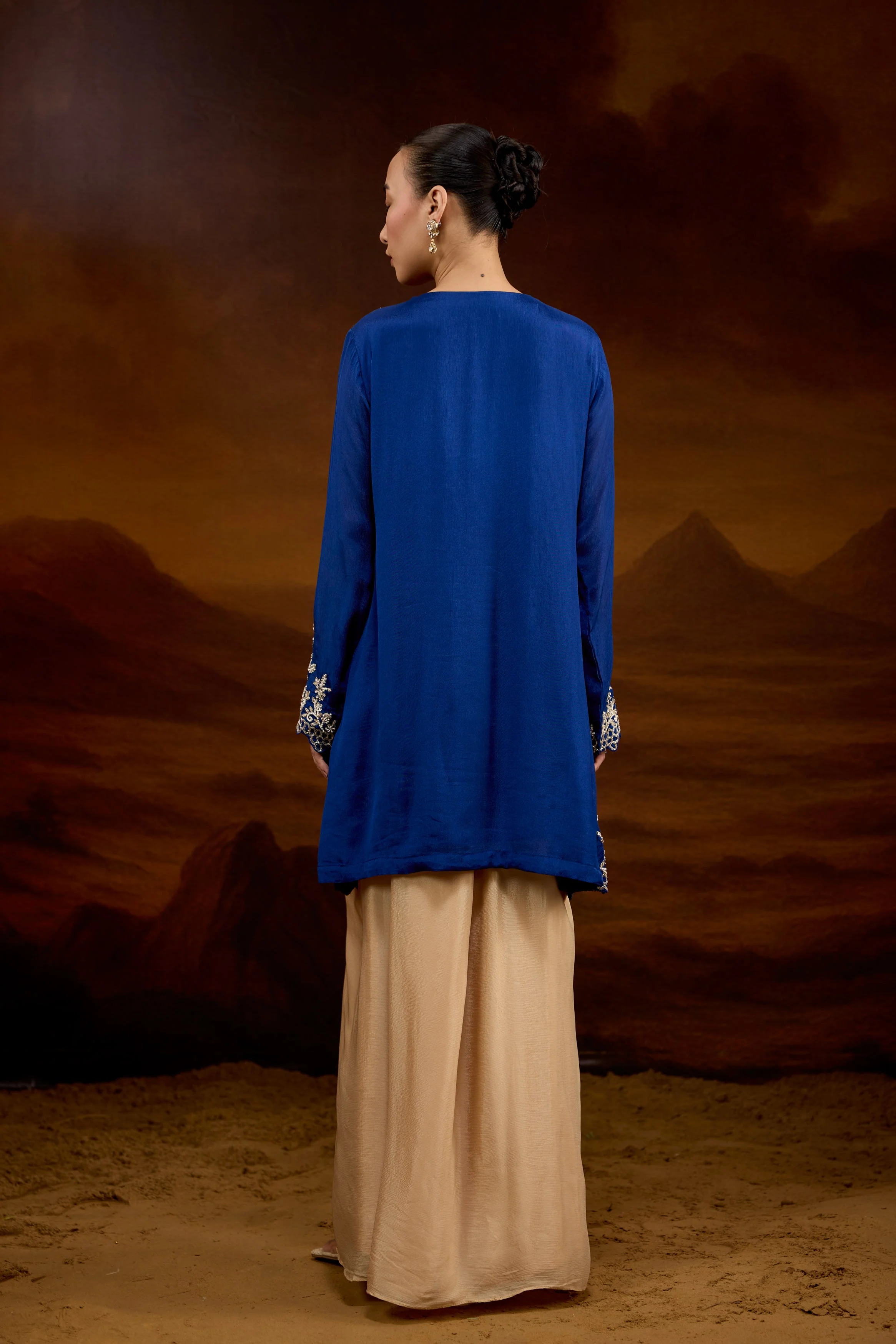 Royal Blue Embellished Chinon Silk Skirt Set - Image 8