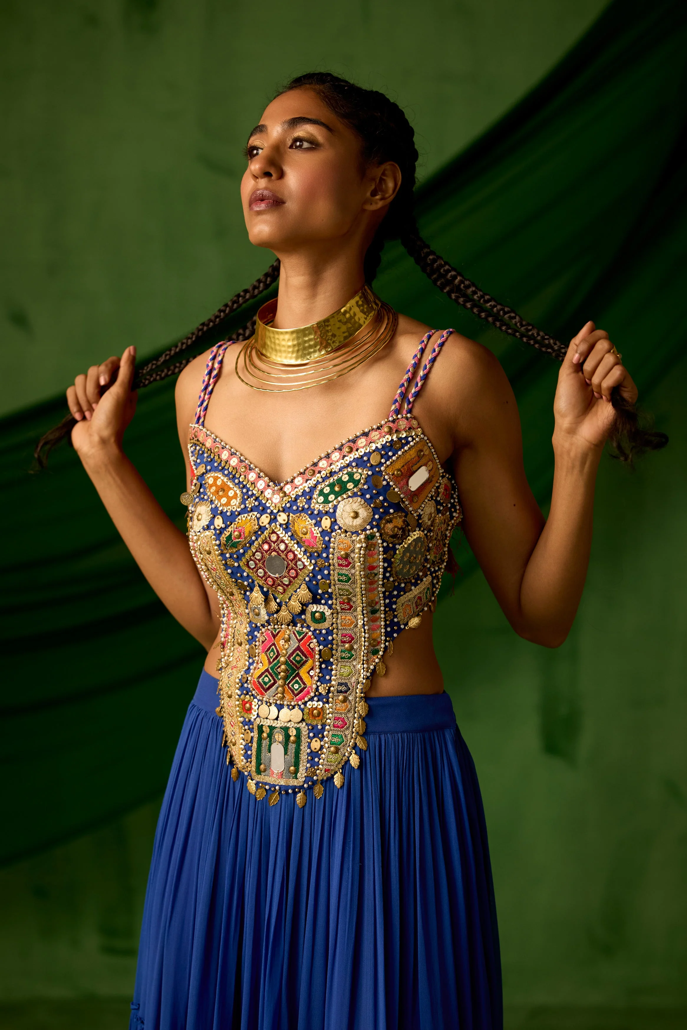 Royal Blue Embellished Georgette Silk Gown - Image 2