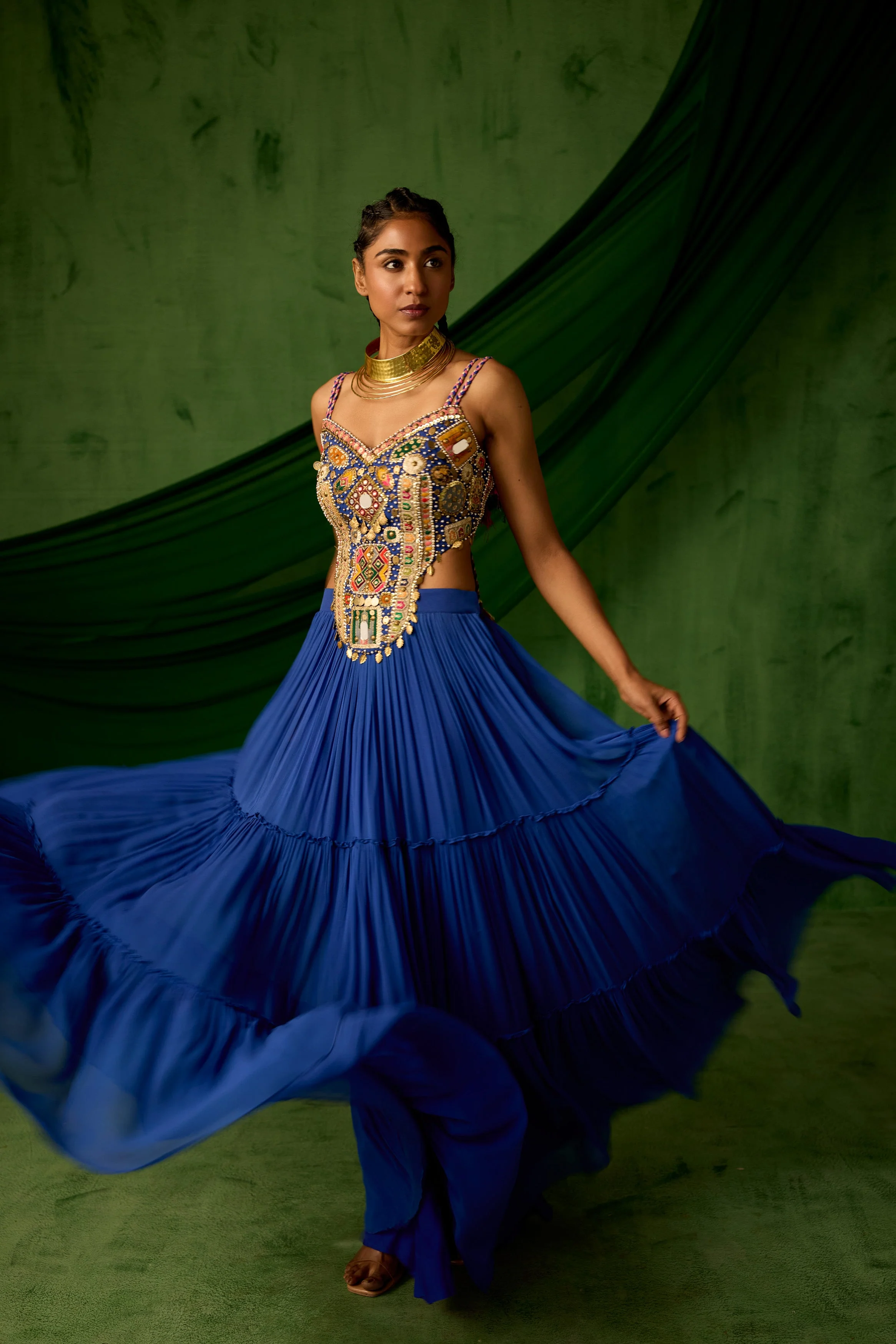 Royal Blue Embellished Georgette Silk Gown - Image 4
