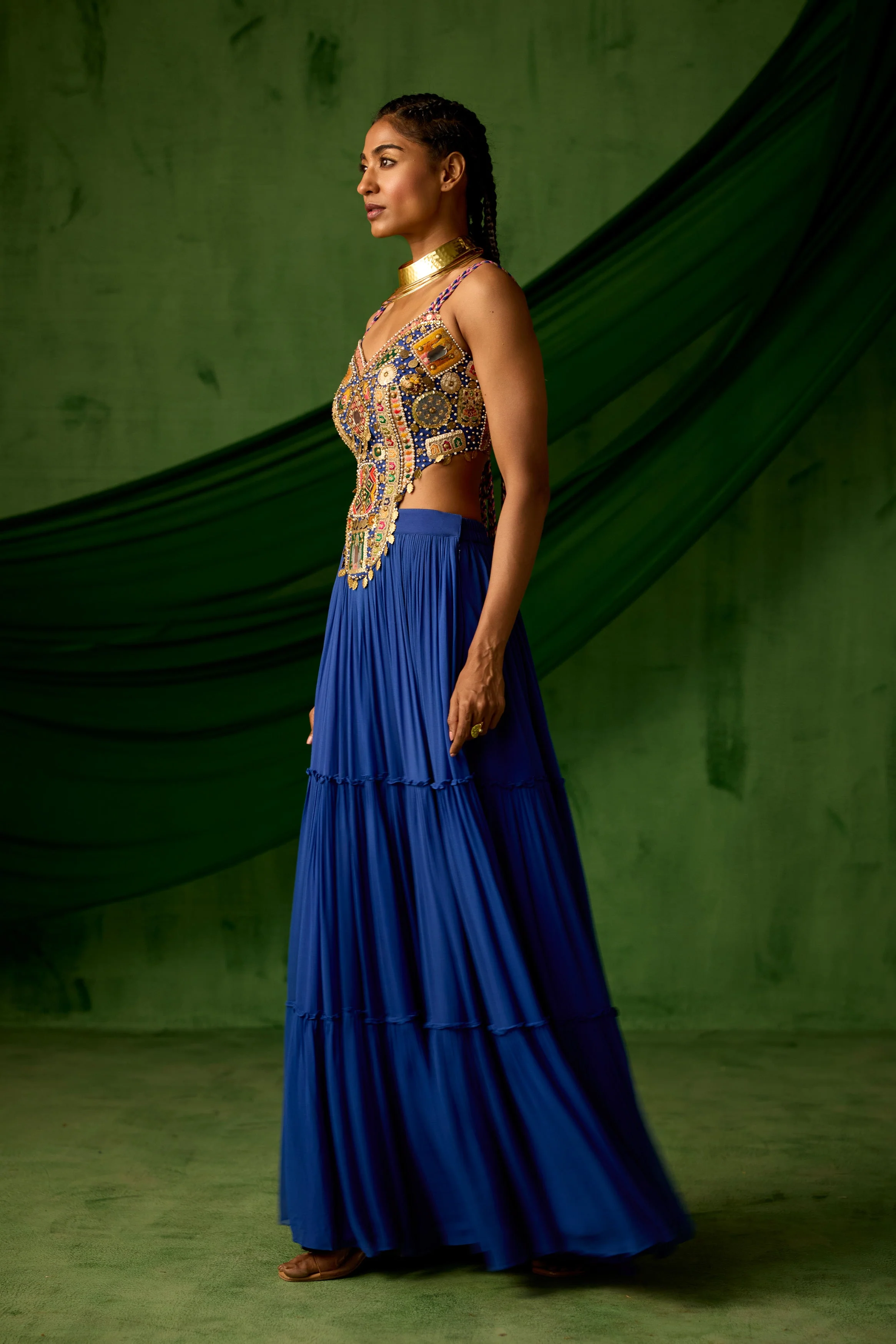 Royal Blue Embellished Georgette Silk Gown - Image 5
