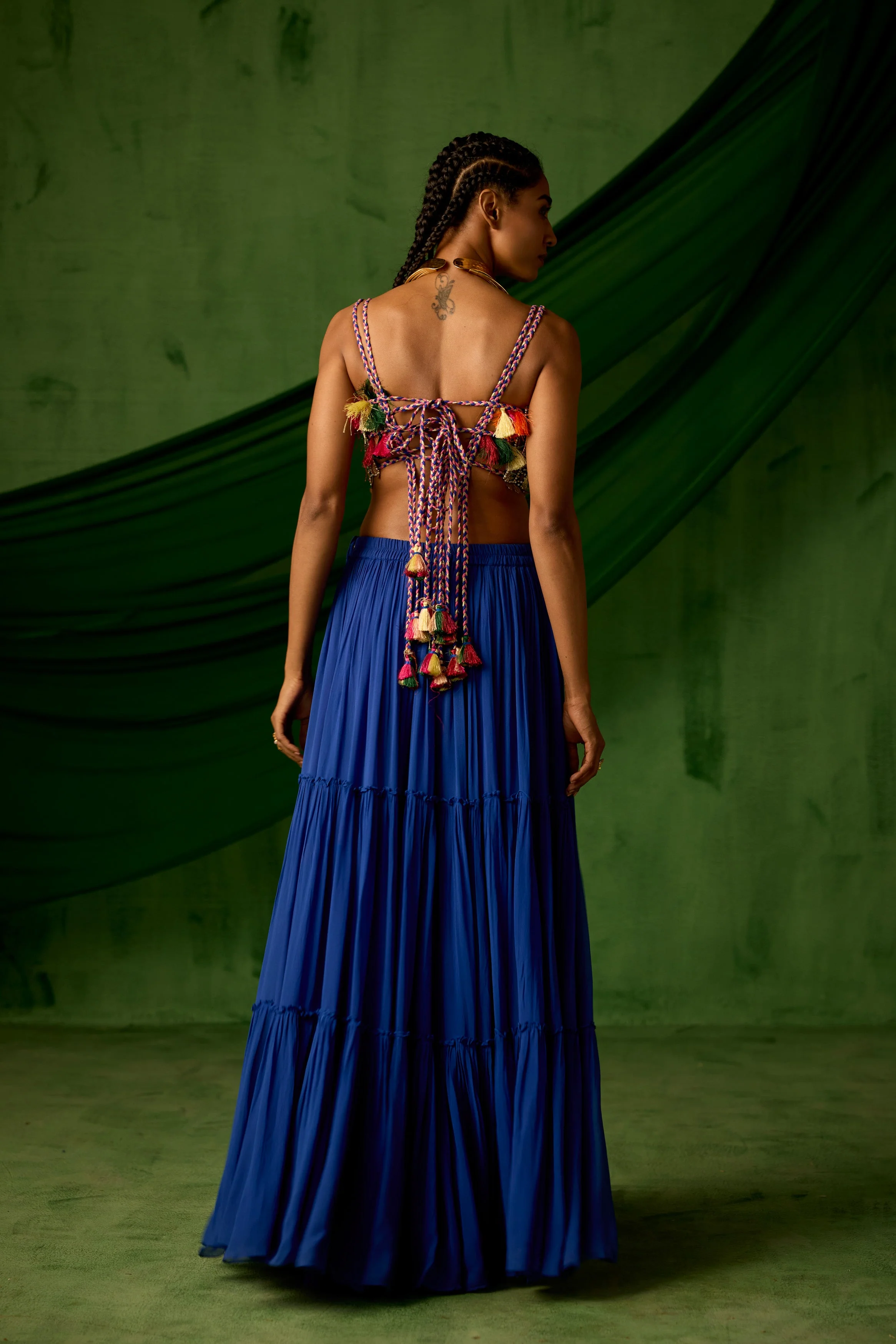 Royal Blue Embellished Georgette Silk Gown - Image 6
