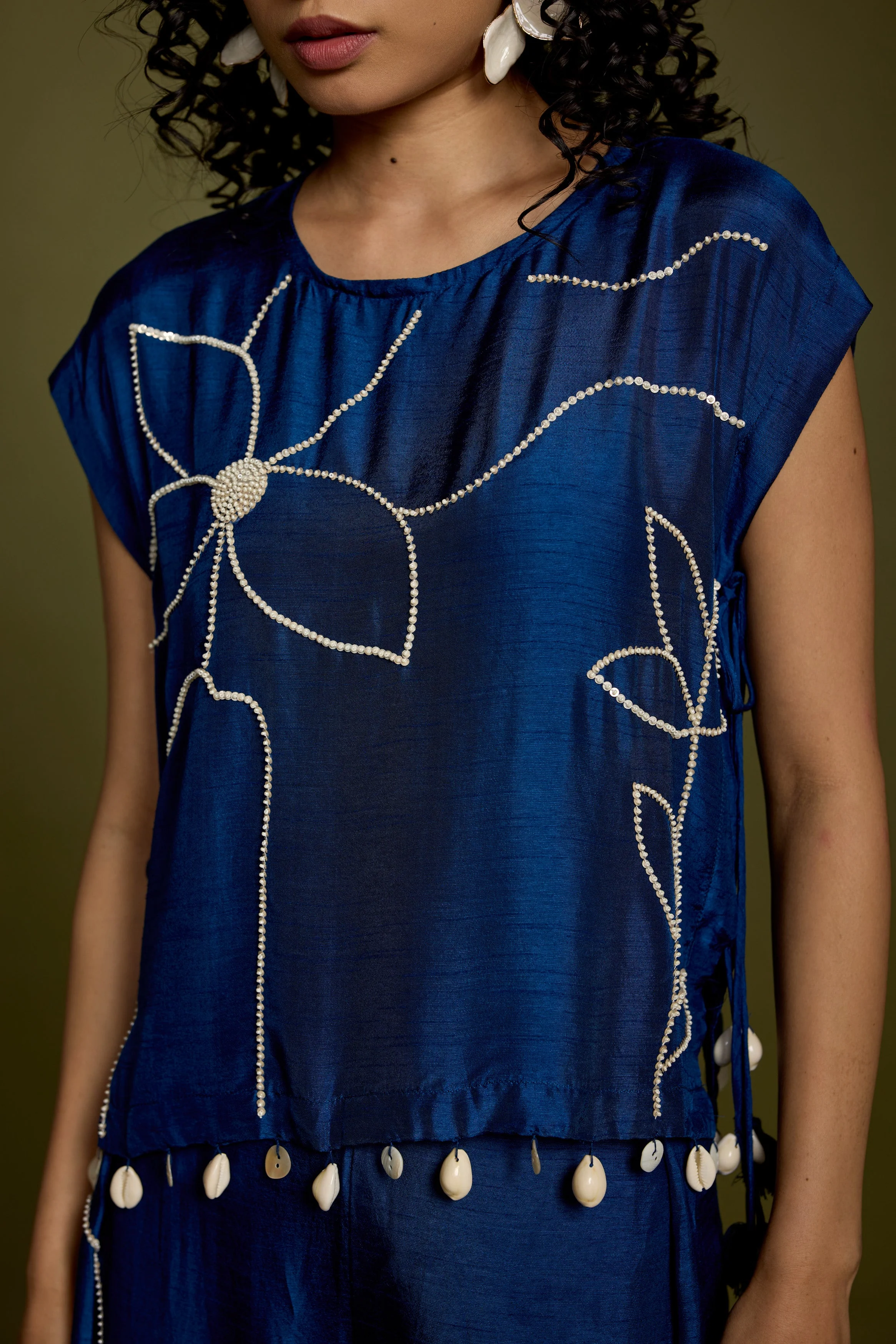 Royal Blue Embellished Raw Silk Co-ord Set - Image 2