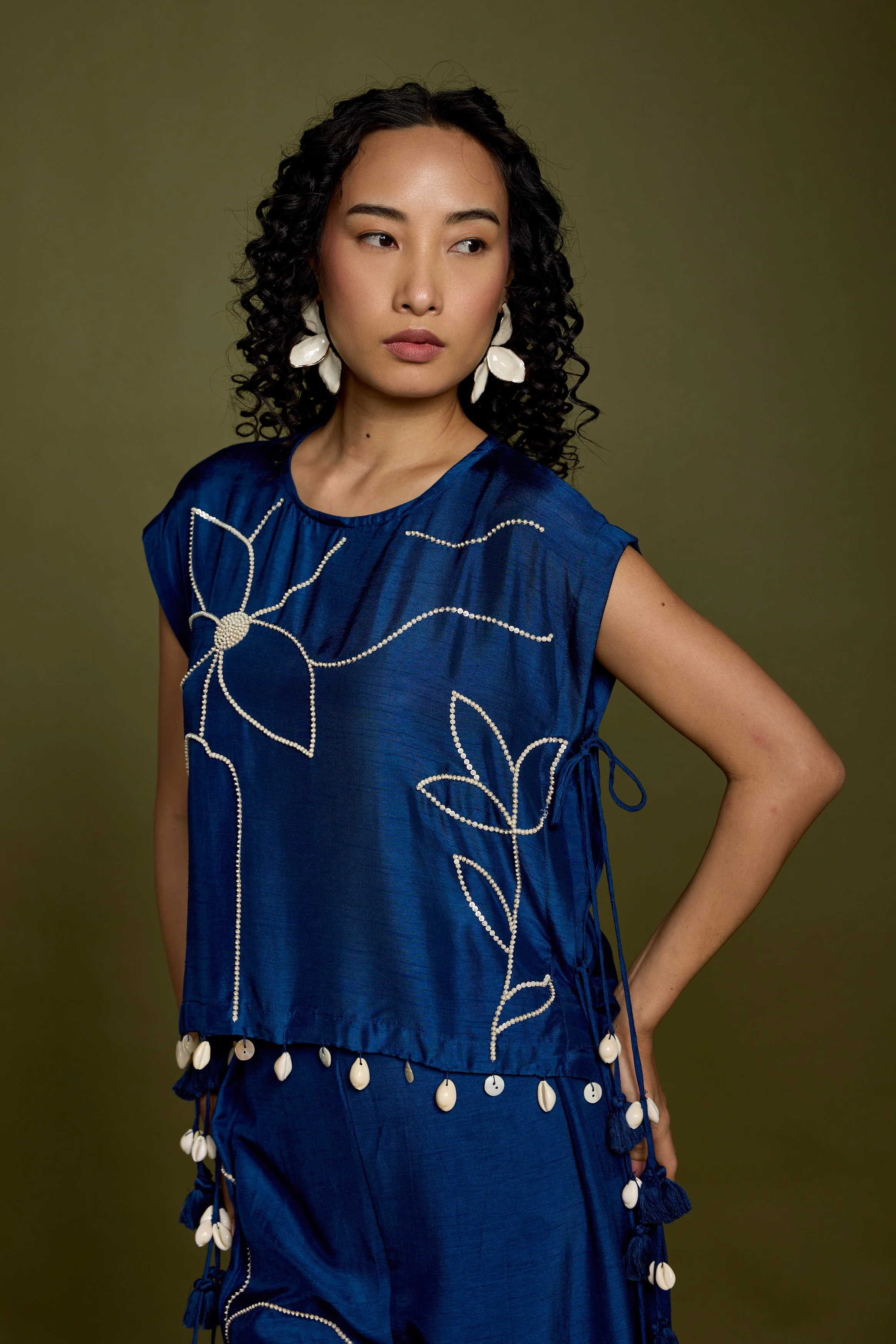 Royal Blue Embellished Raw Silk Co-ord Set - Image 3