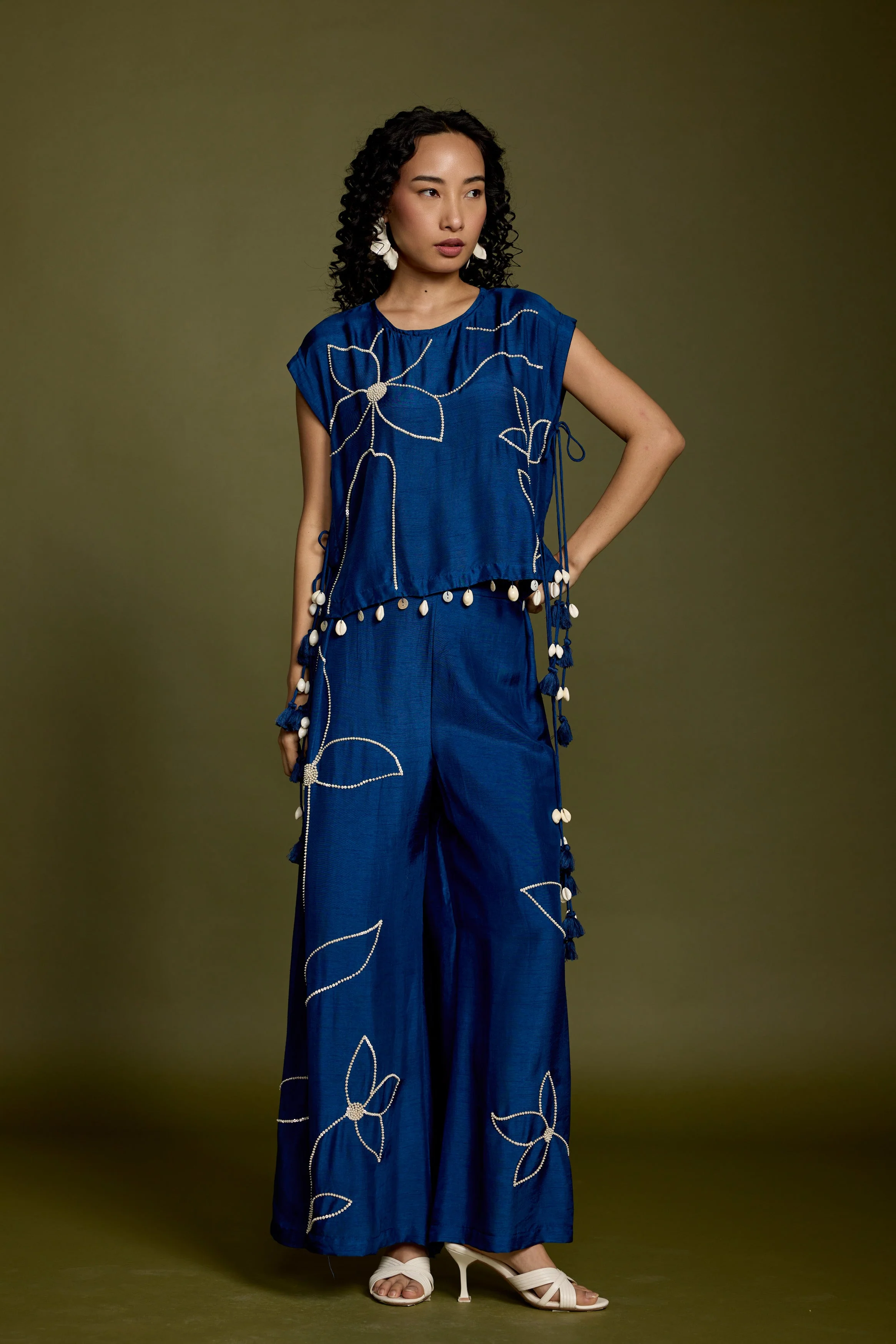 Royal Blue Embellished Raw Silk Co-ord Set - Image 6