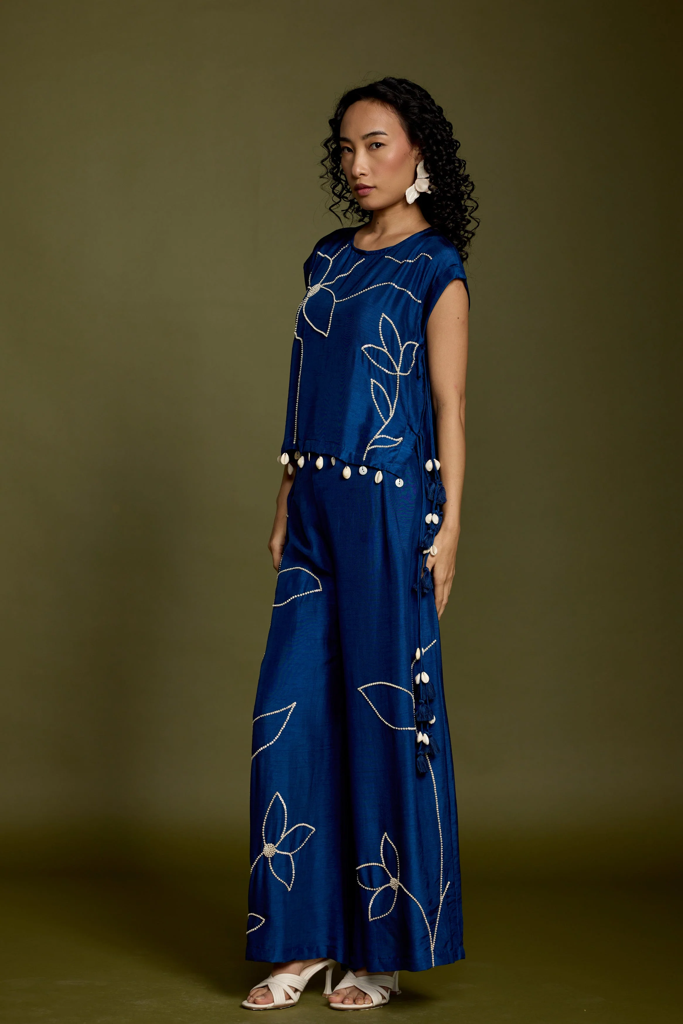 Royal Blue Embellished Raw Silk Co-ord Set - Image 7