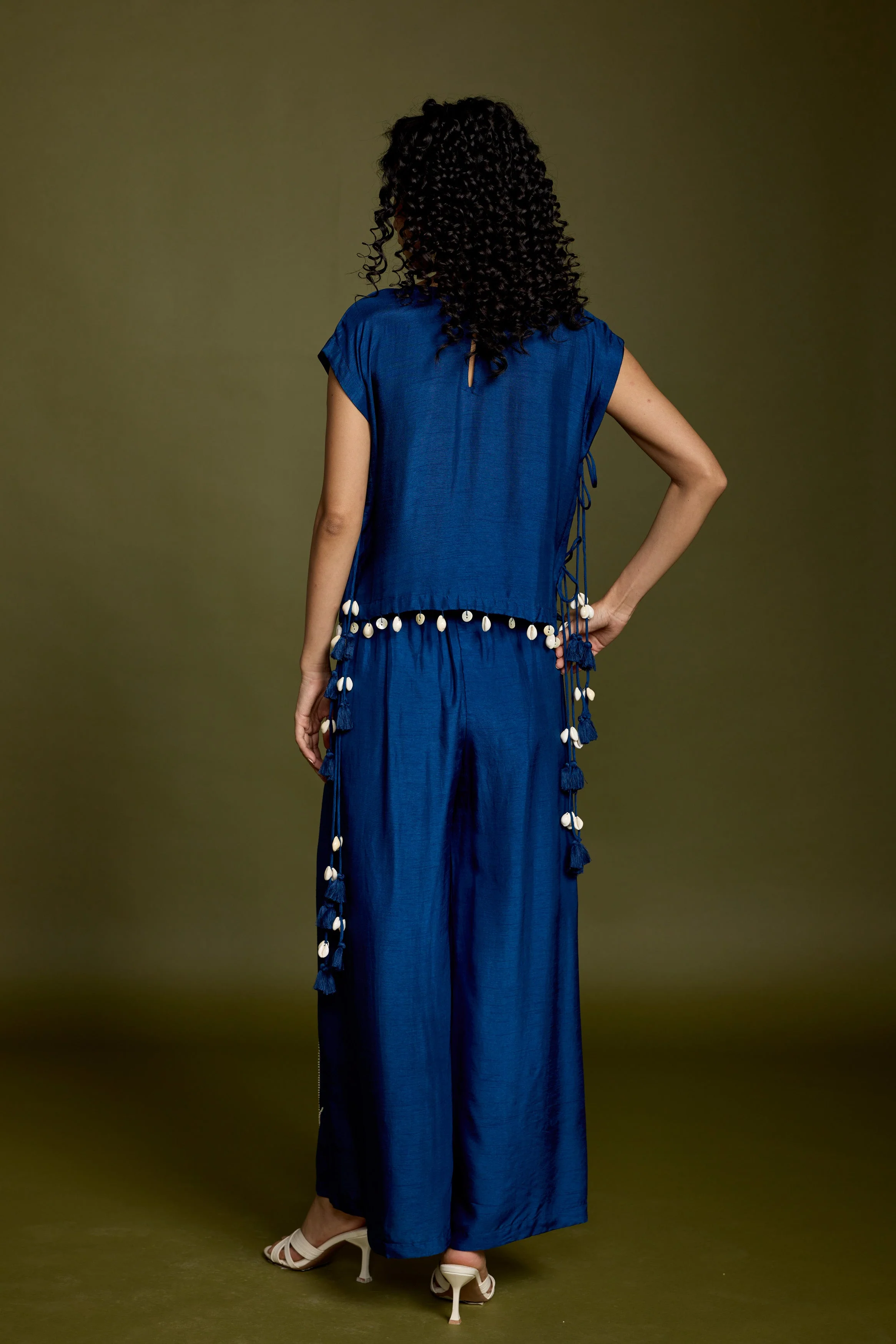 Royal Blue Embellished Raw Silk Co-ord Set - Image 8