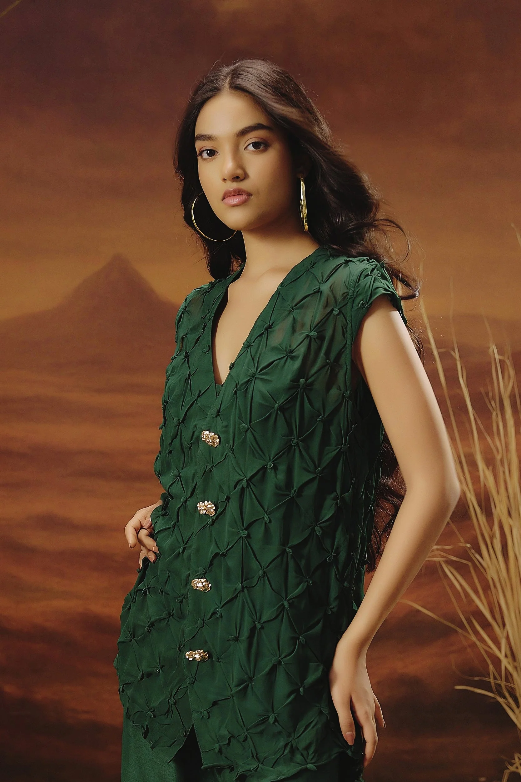 Royal Green Embroidered Raw Silk Co-Ord Set - Image 3