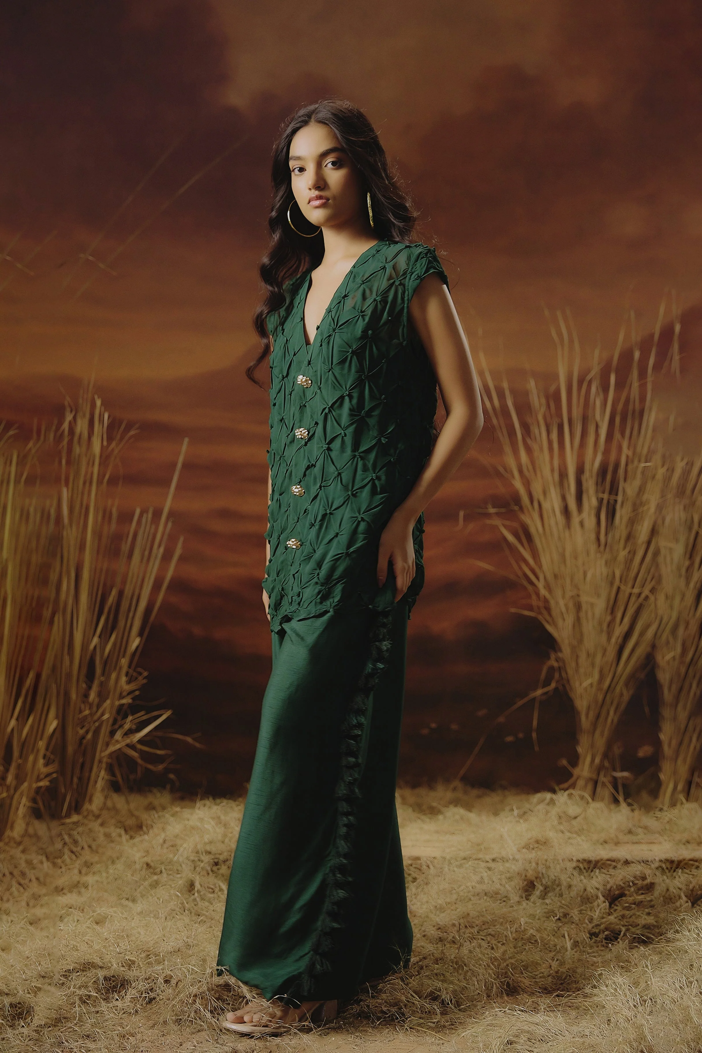 Royal Green Embroidered Raw Silk Co-Ord Set - Image 5