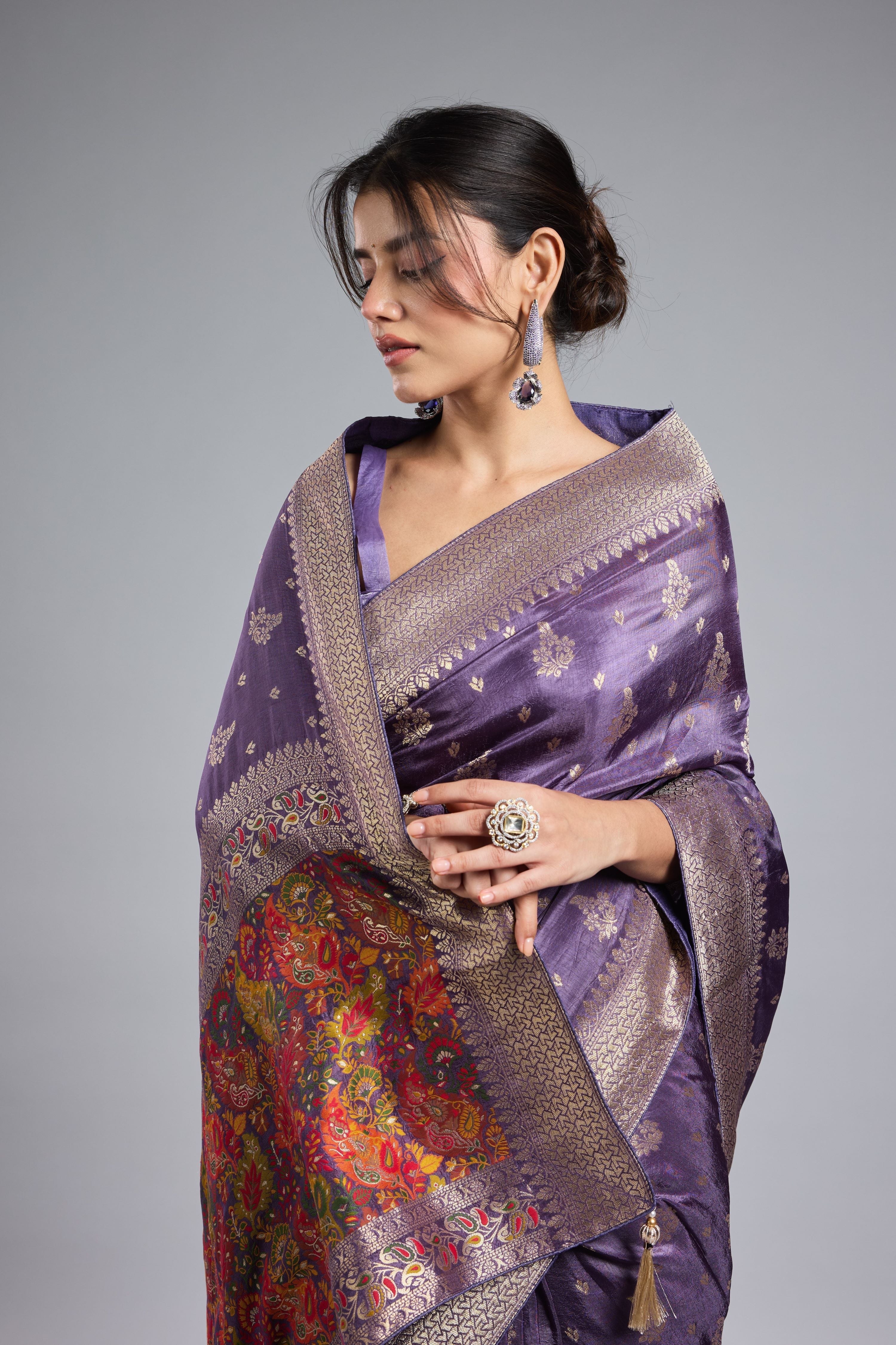 Royal Orchid Dola Silk Saree - Image 7