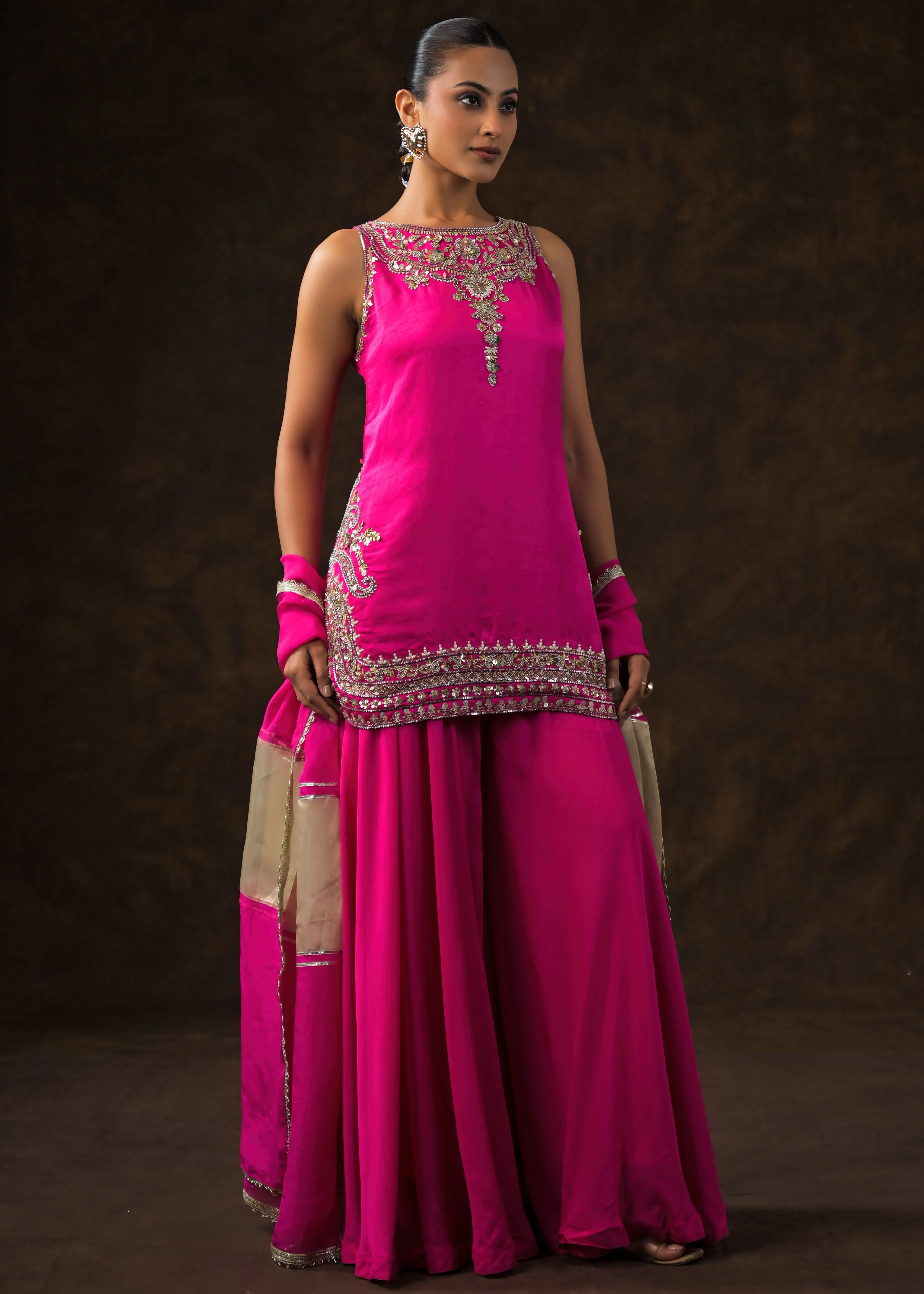 Royal Pink Embellished Satin Silk Palazzo Set - Image 5