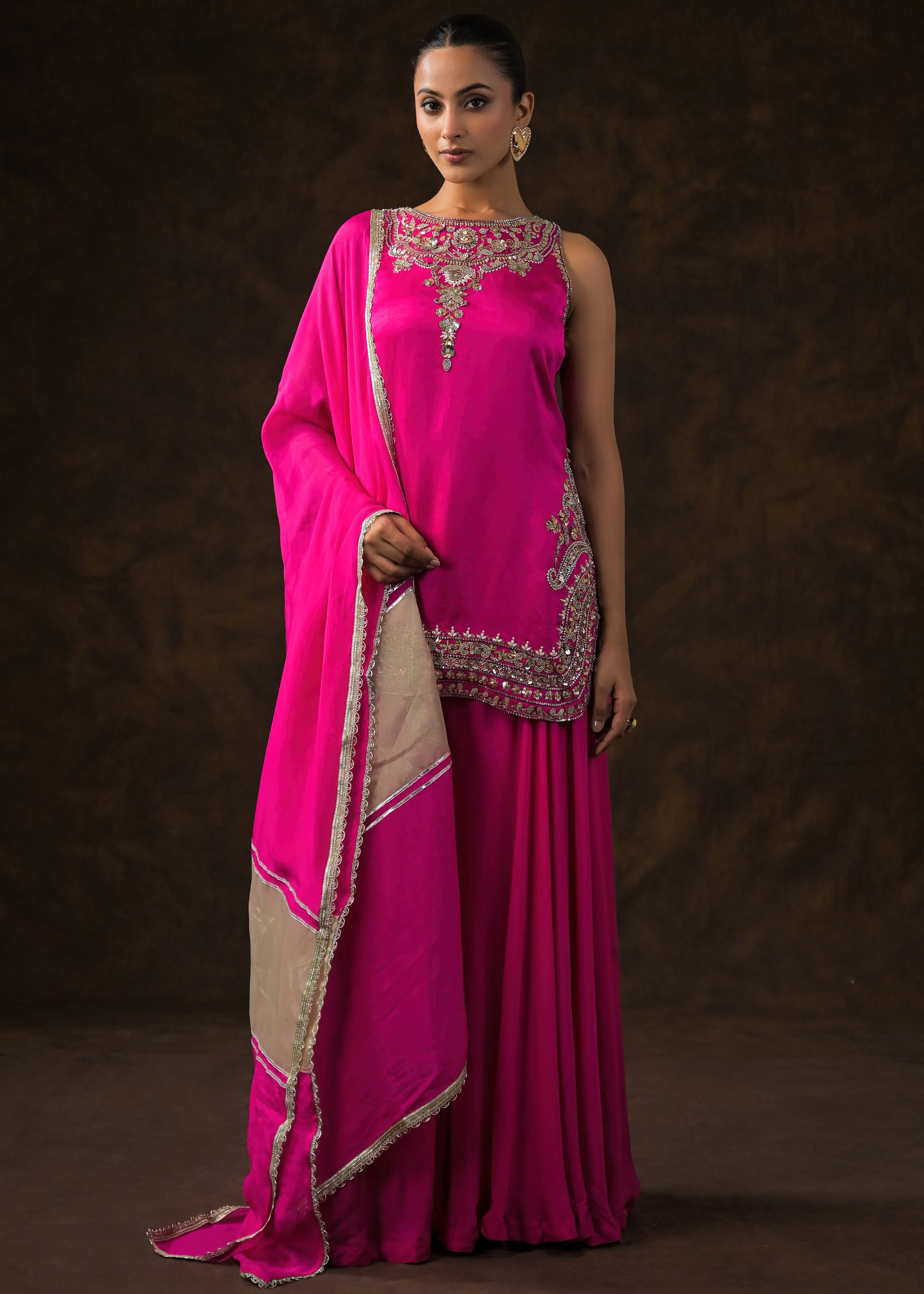 Royal Pink Embellished Satin Silk Palazzo Set - Image 6