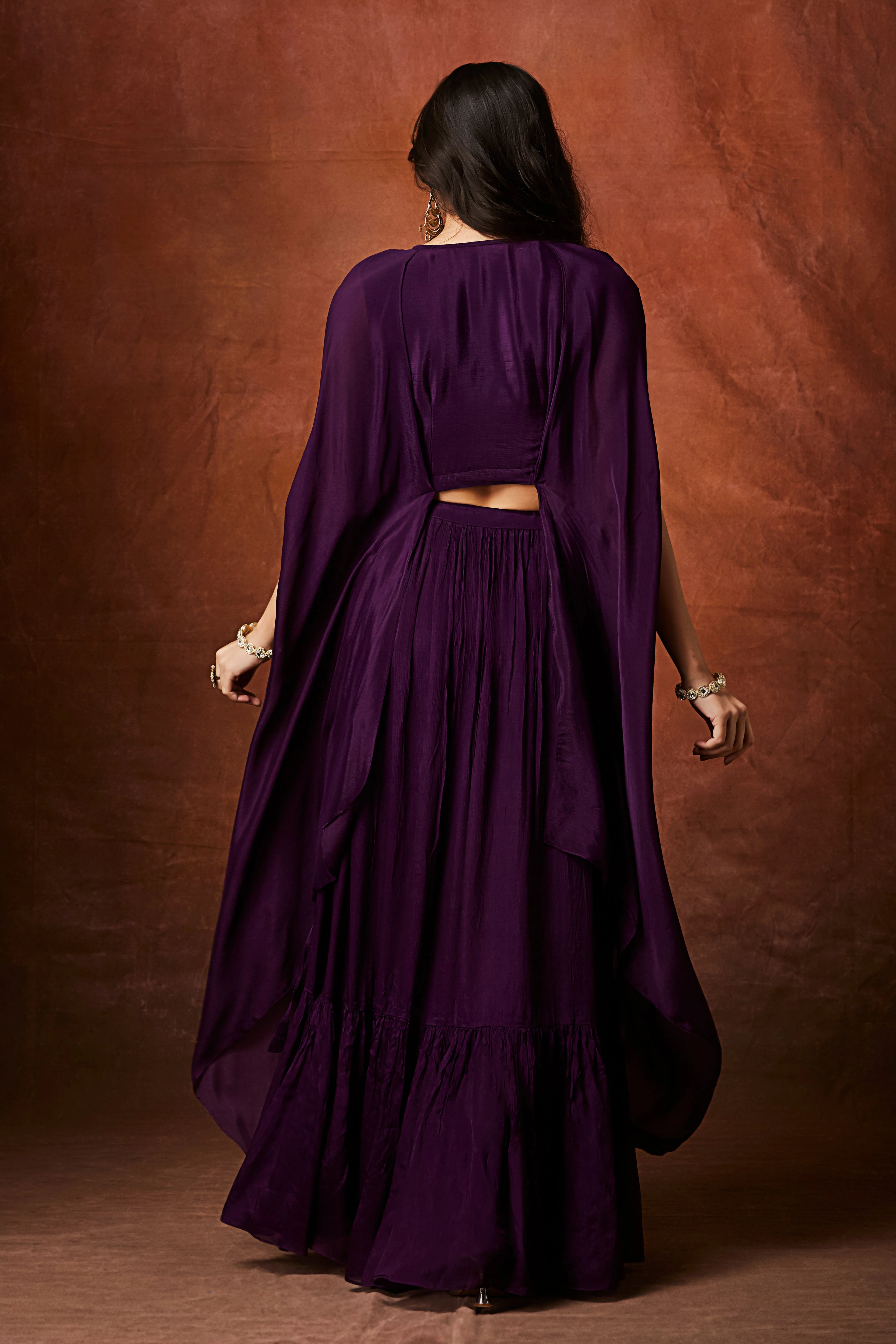 Royal Purple Embellished Chinon Silk Skirt Set - Image 5
