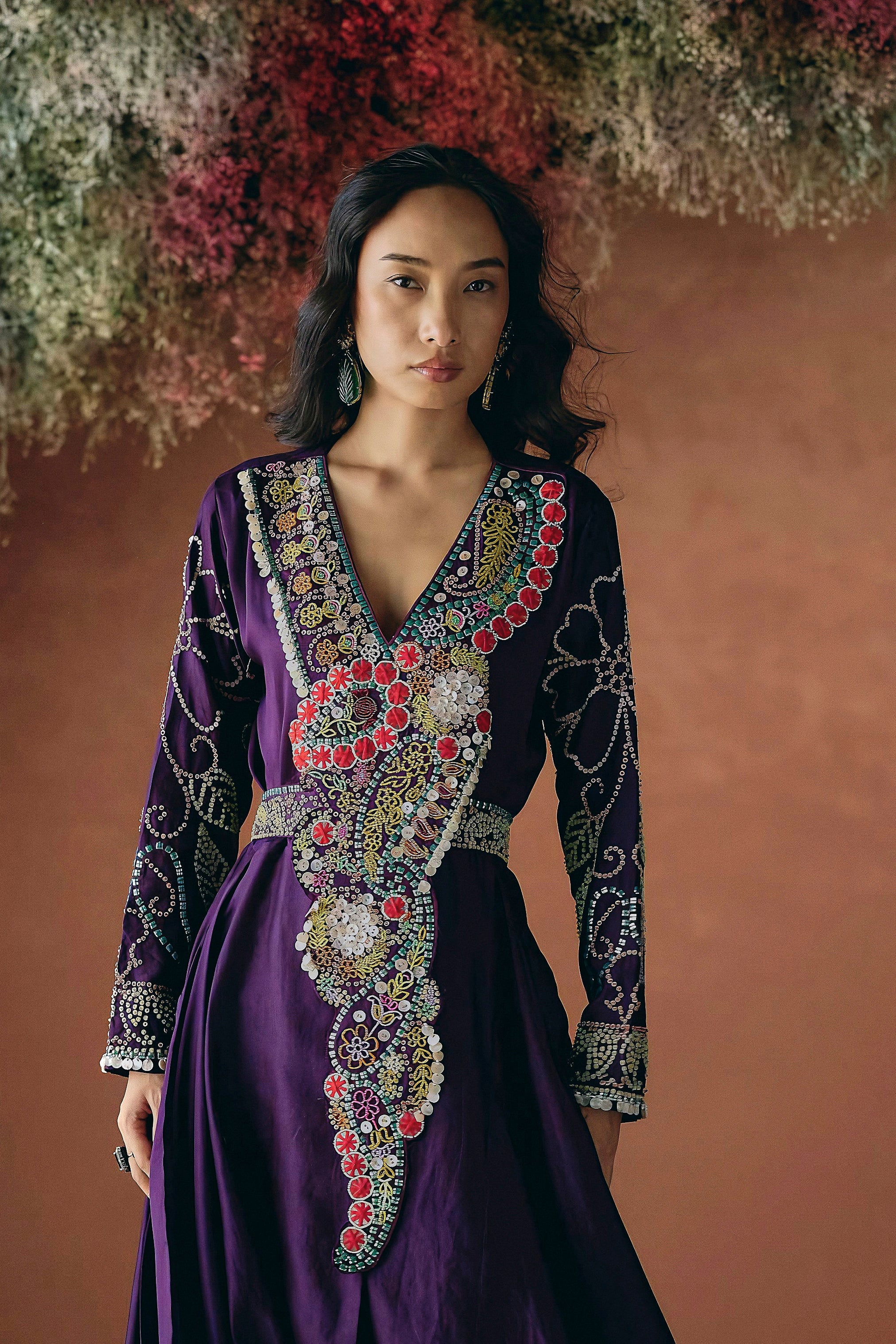 Royal Purple Embellished Premium Silk Kurta Set - Image 2