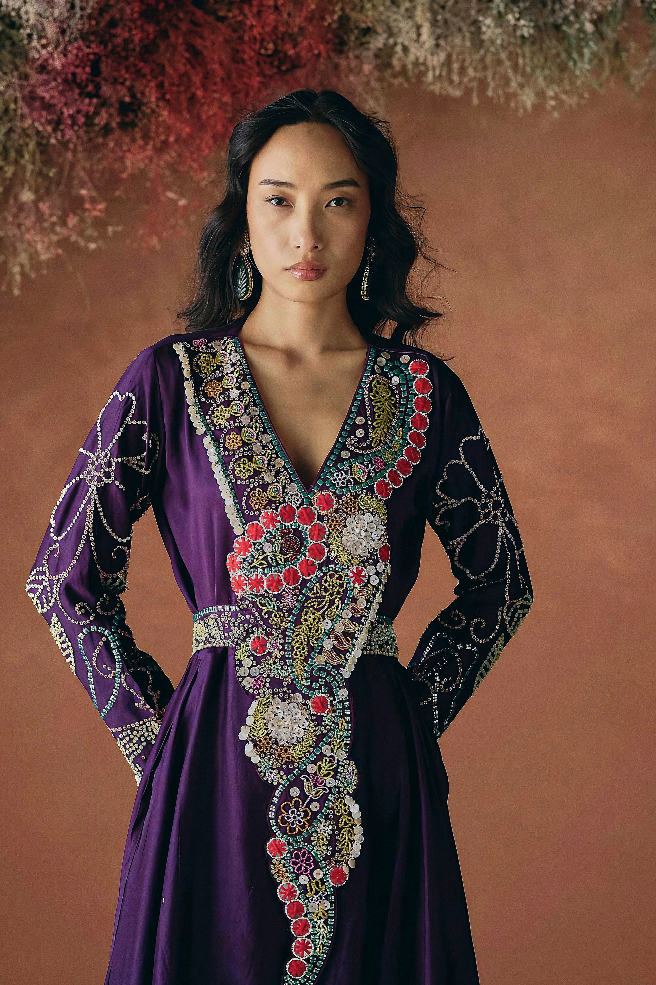 Royal Purple Embellished Premium Silk Kurta Set - Image 3