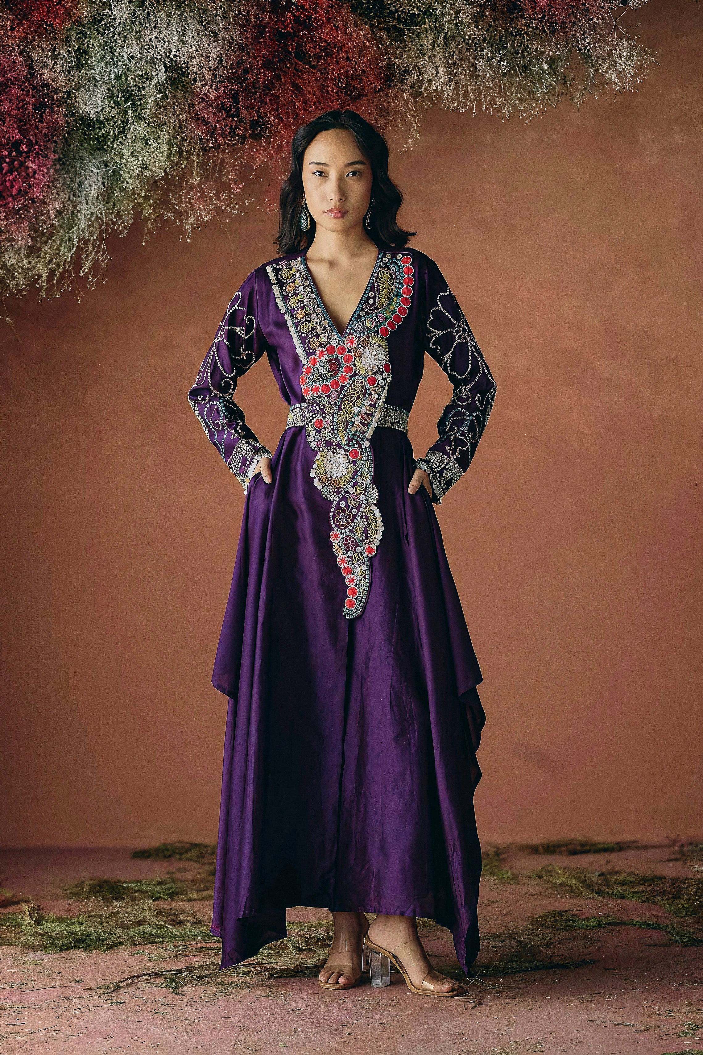 Royal Purple Embellished Premium Silk Kurta Set - Image 4