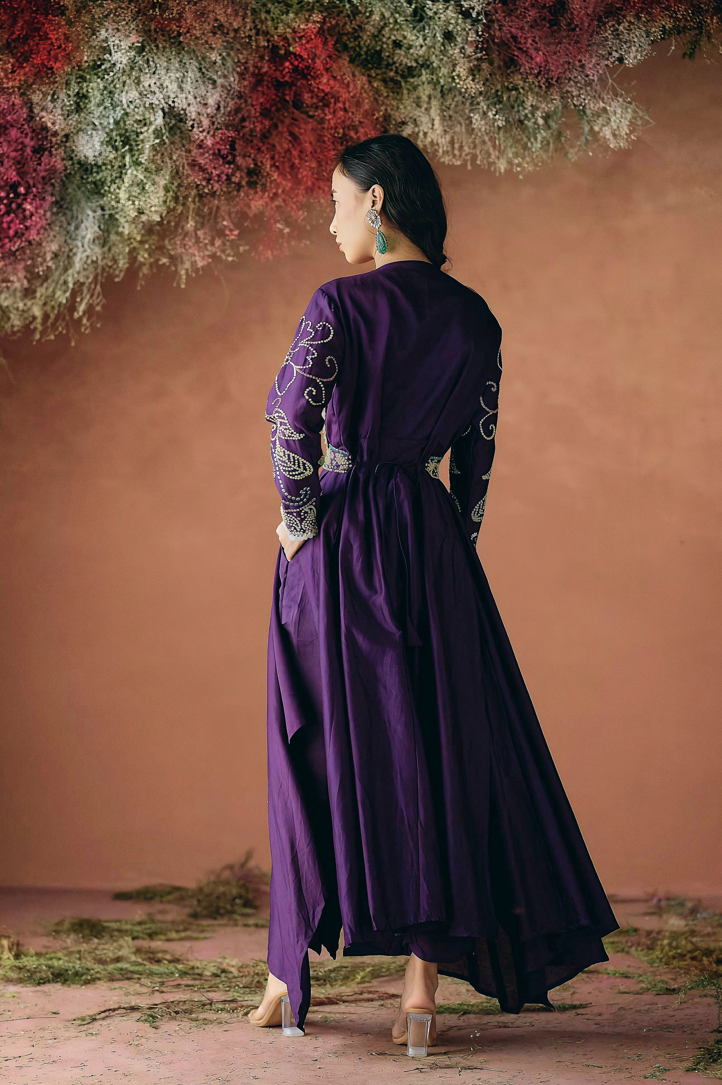 Royal Purple Embellished Premium Silk Kurta Set - Image 5