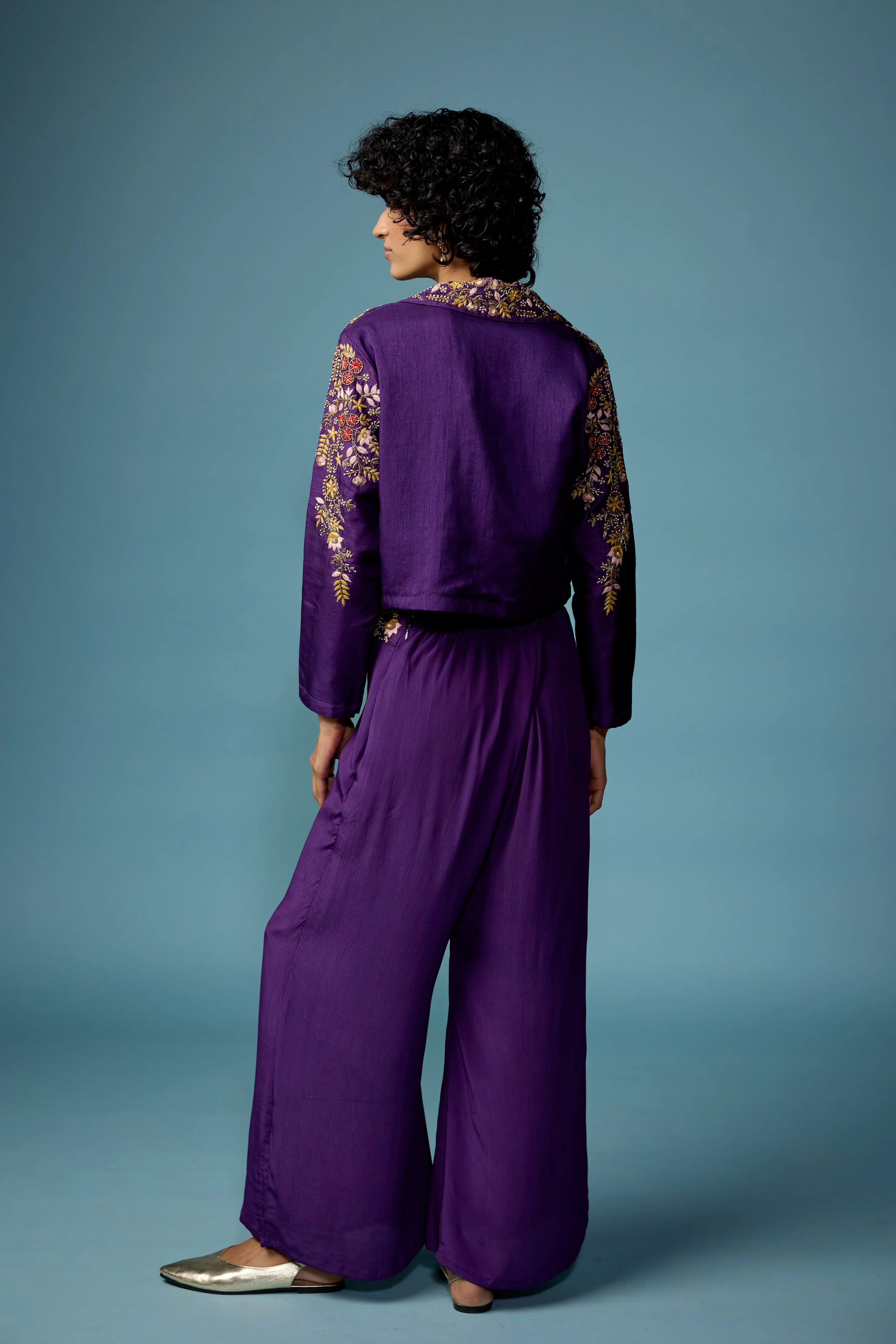 Royal Purple Embellished Raw Silk Co-Ord Set - Image 6