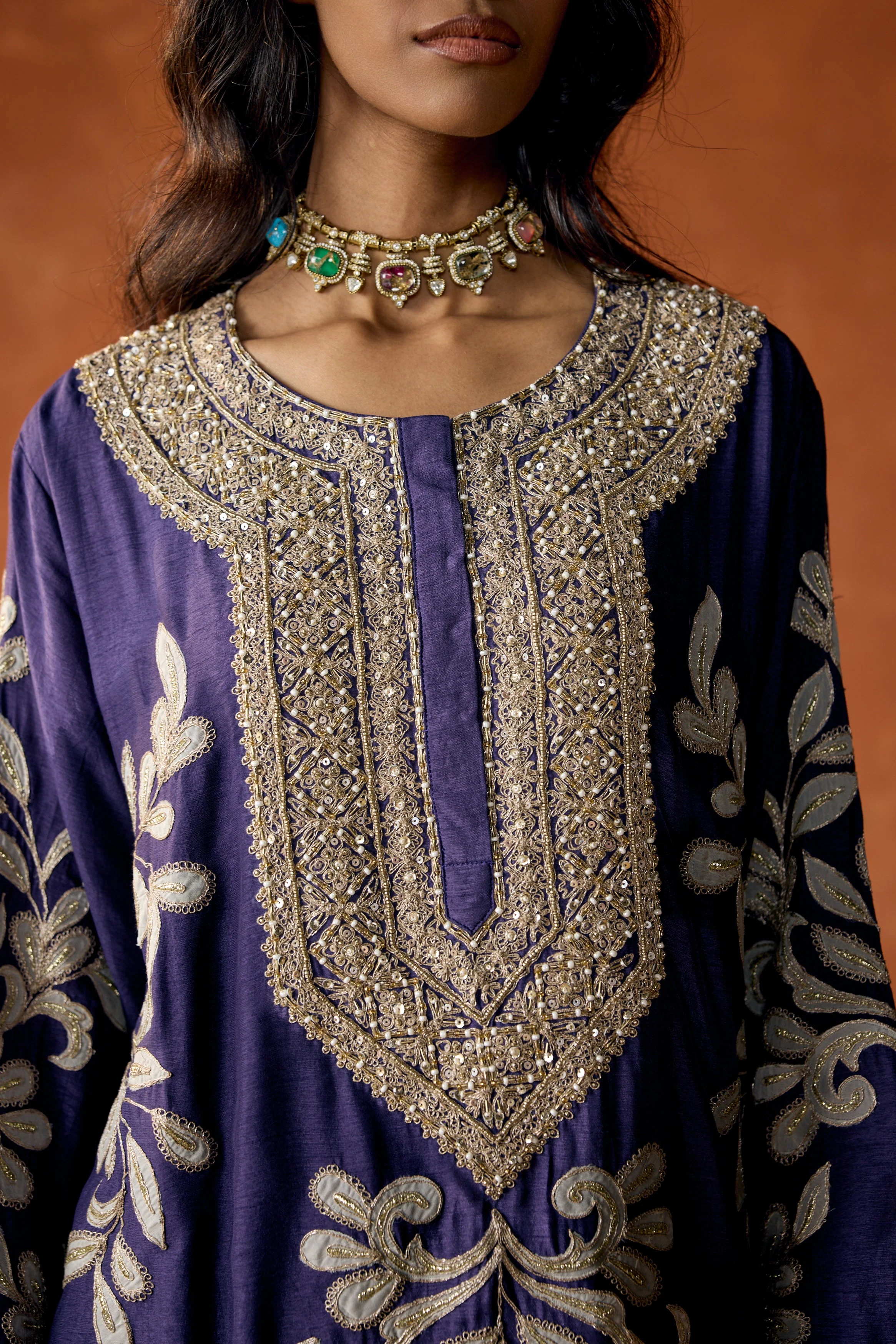 Royal Purple Embellished Raw Silk Dhoti Set - Image 2