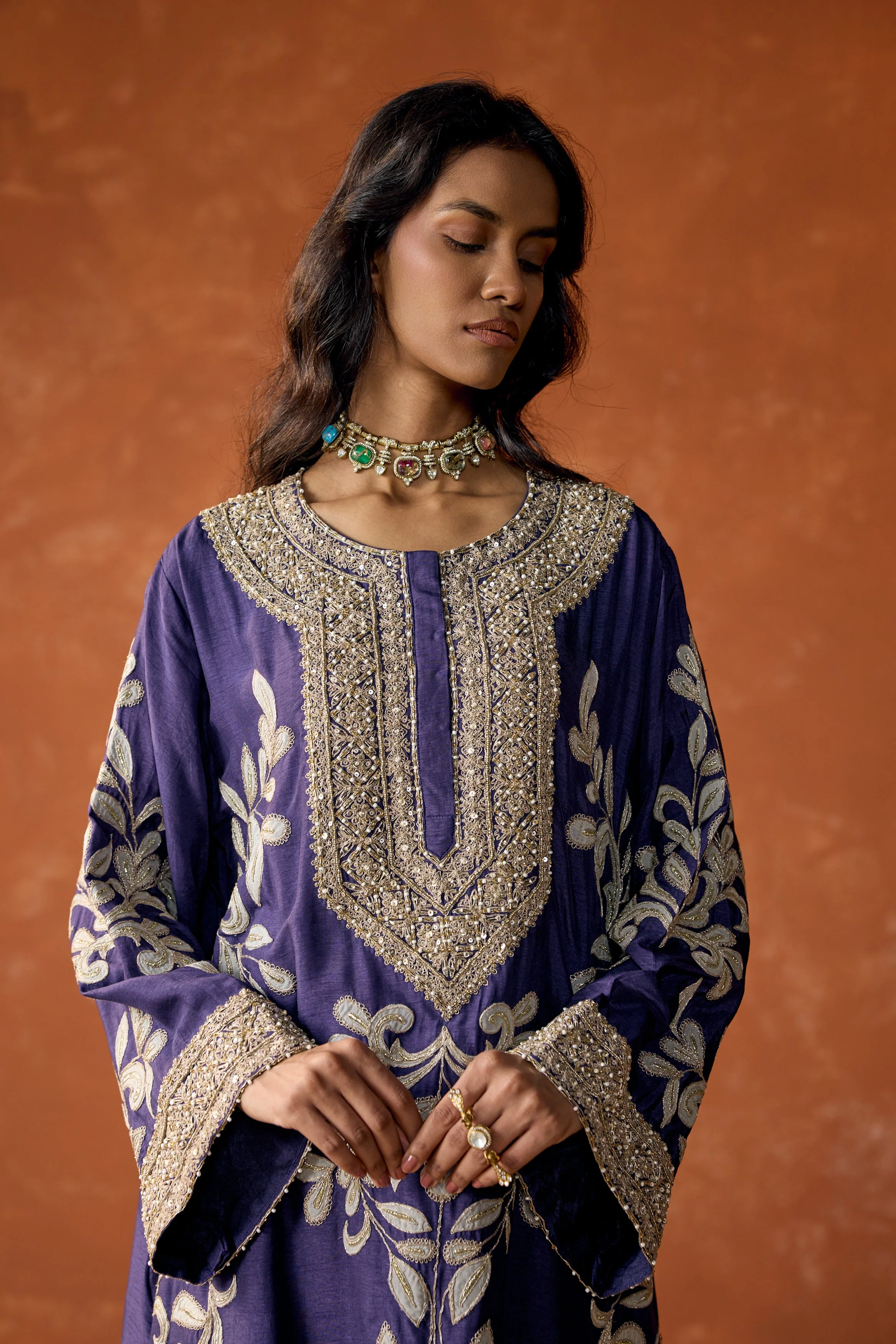 Royal Purple Embellished Raw Silk Dhoti Set - Image 3