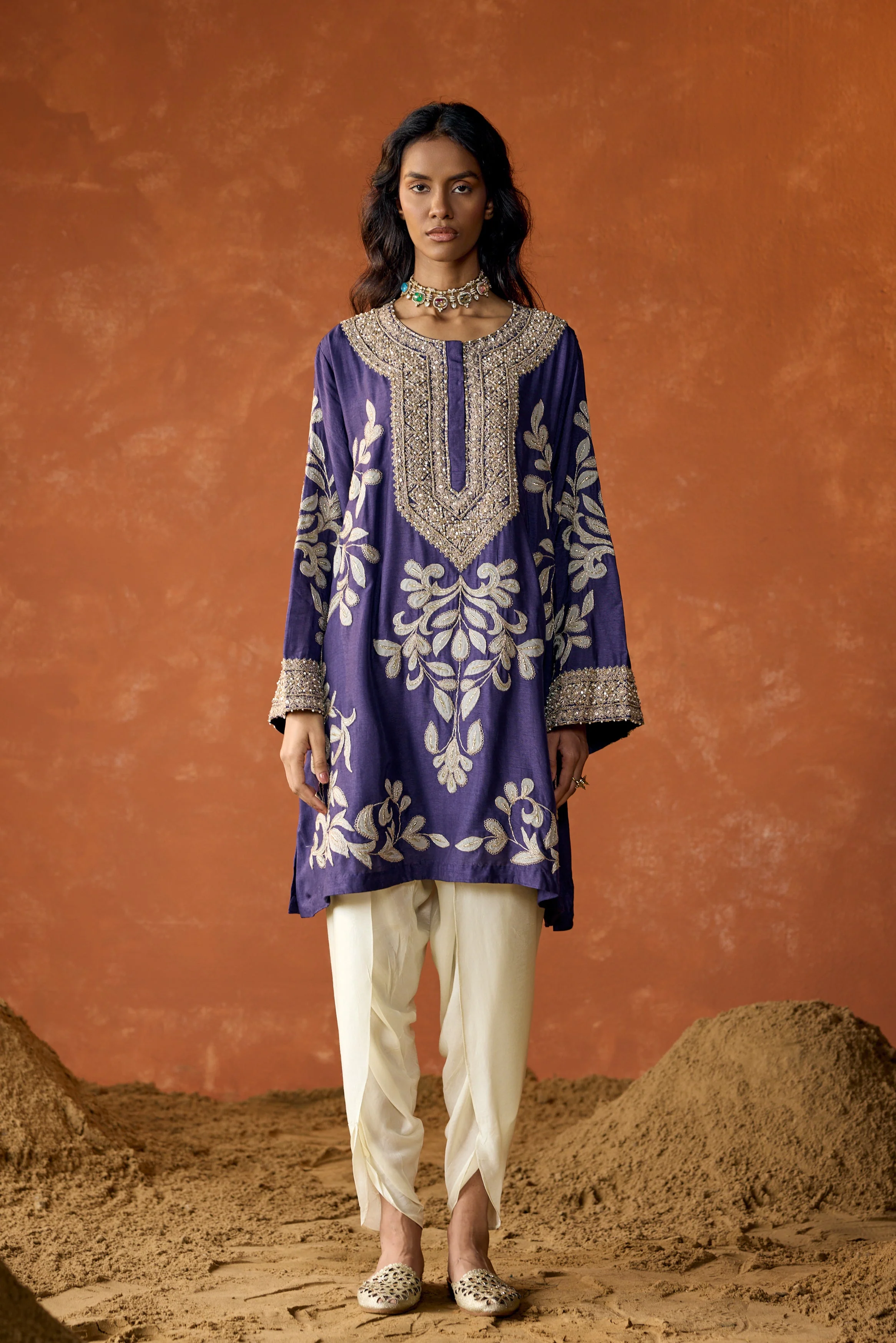 Royal Purple Embellished Raw Silk Dhoti Set - Image 4