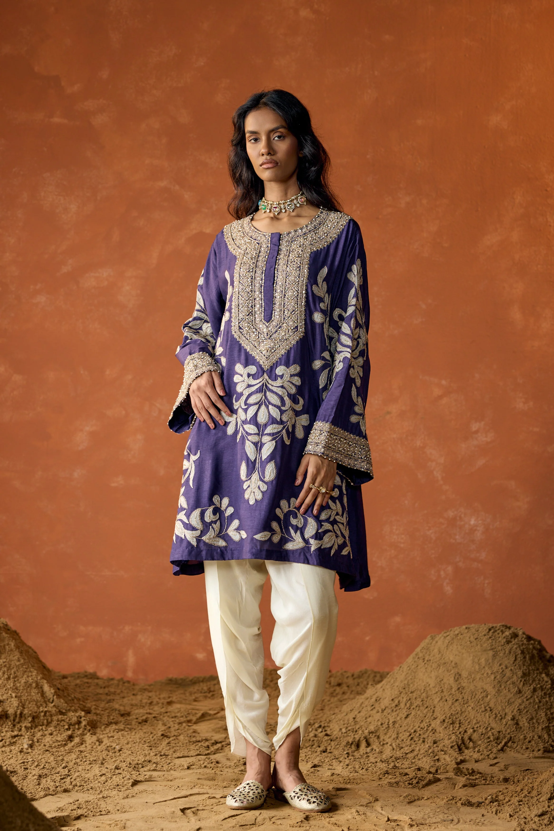 Royal Purple Embellished Raw Silk Dhoti Set - Image 5