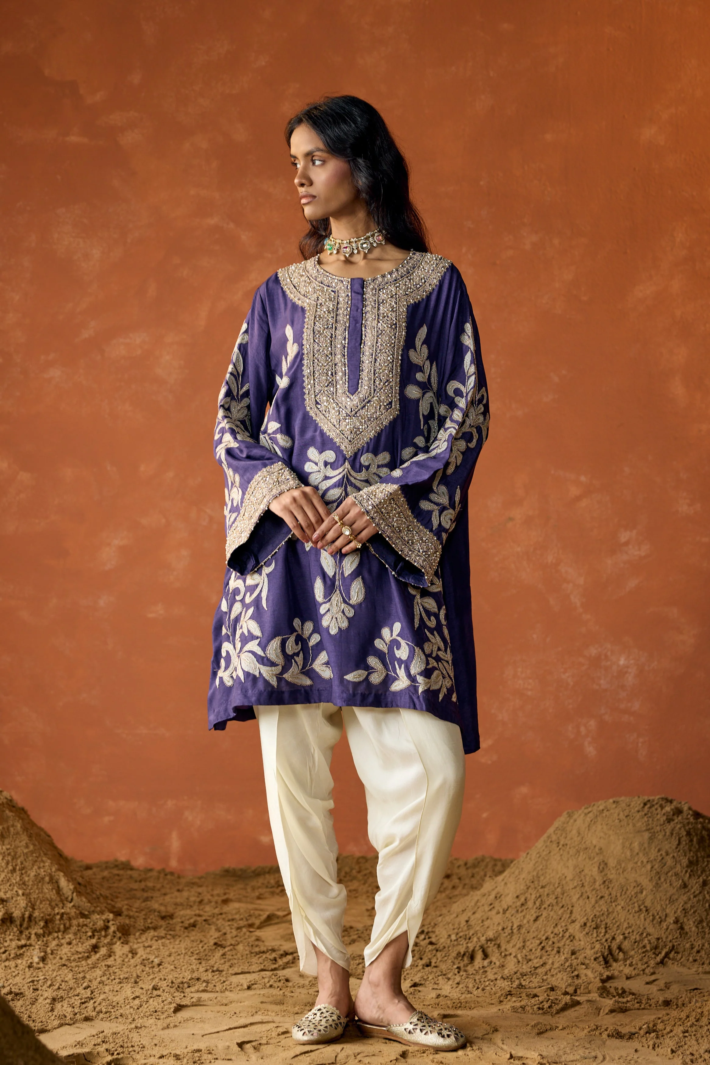 Royal Purple Embellished Raw Silk Dhoti Set - Image 6
