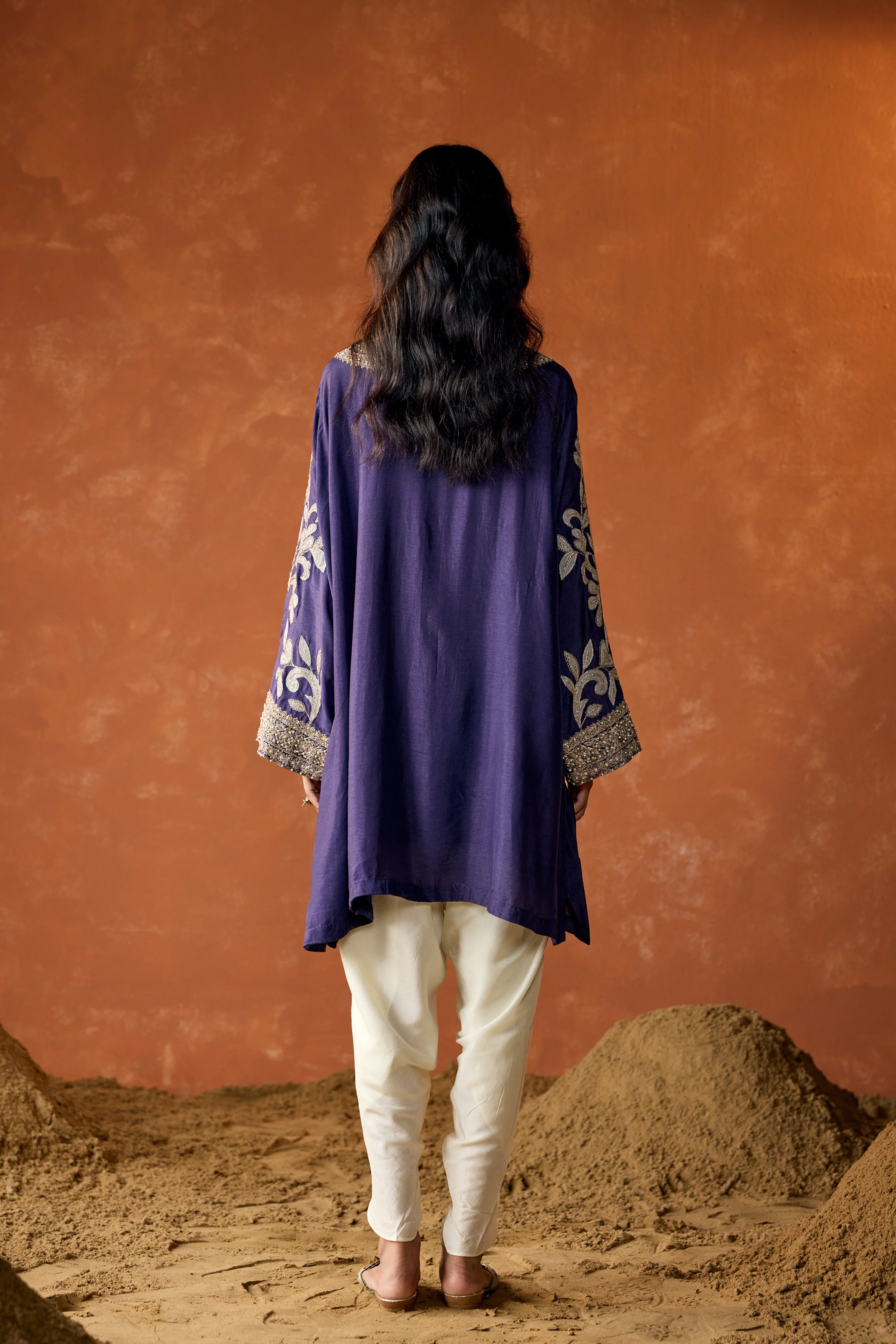 Royal Purple Embellished Raw Silk Dhoti Set - Image 7
