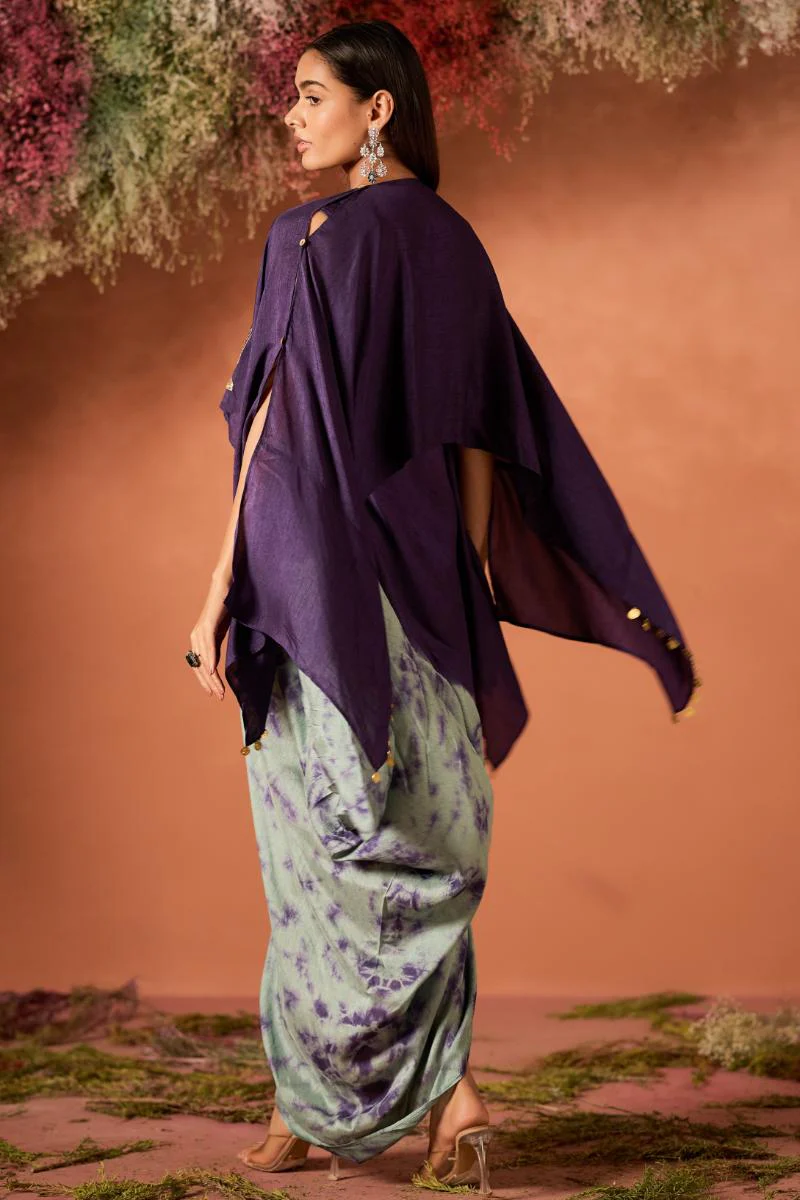 Royal Purple Embellished Raw Silk Kaftan Set - Image 7