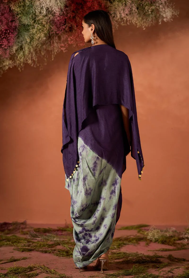 Royal Purple Embellished Raw Silk Kaftan Set - Image 8