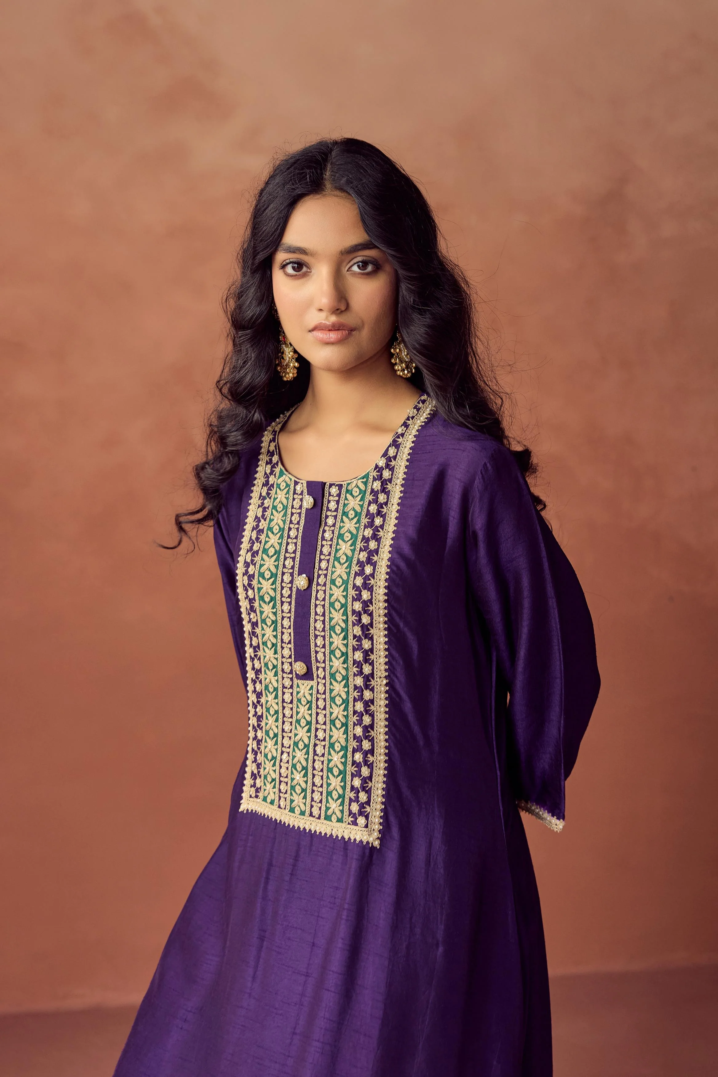 Royal Purple Embellished Raw Silk Palazzo Set - Image 3