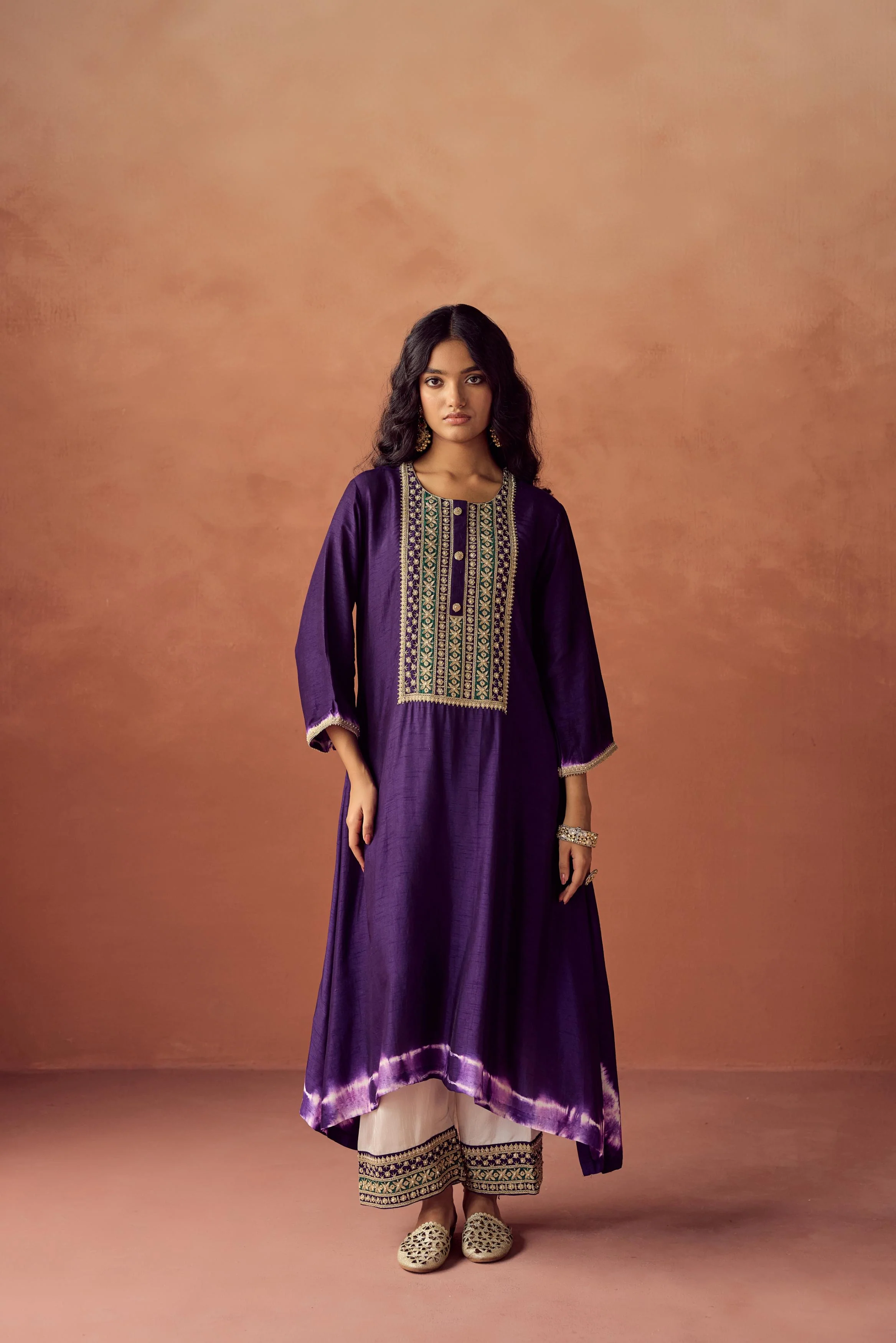 Royal Purple Embellished Raw Silk Palazzo Set - Image 4