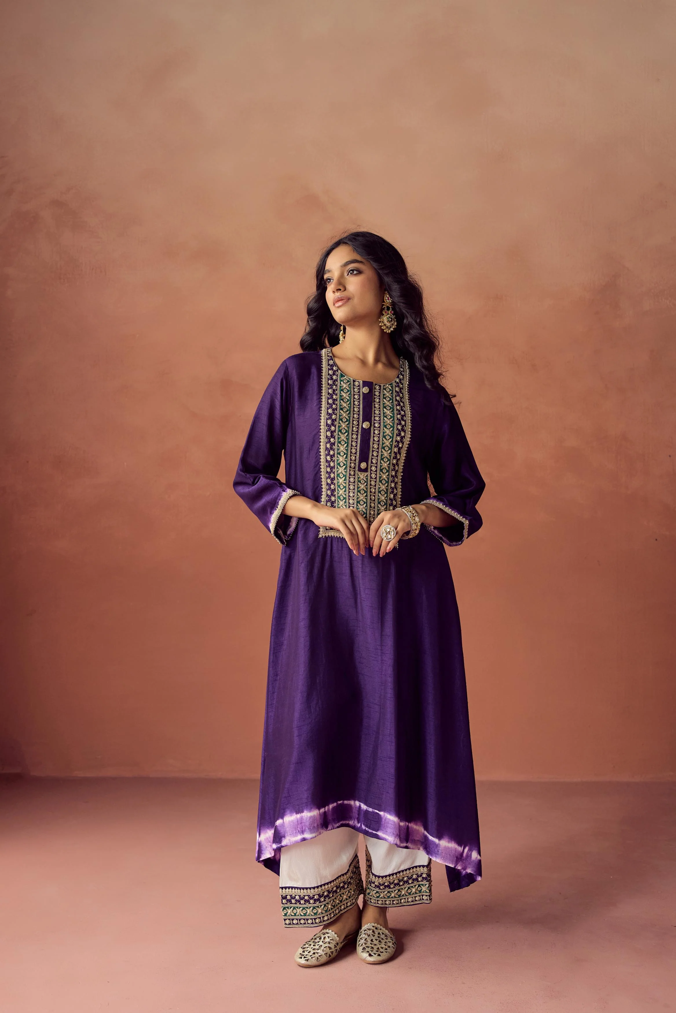 Royal Purple Embellished Raw Silk Palazzo Set - Image 5