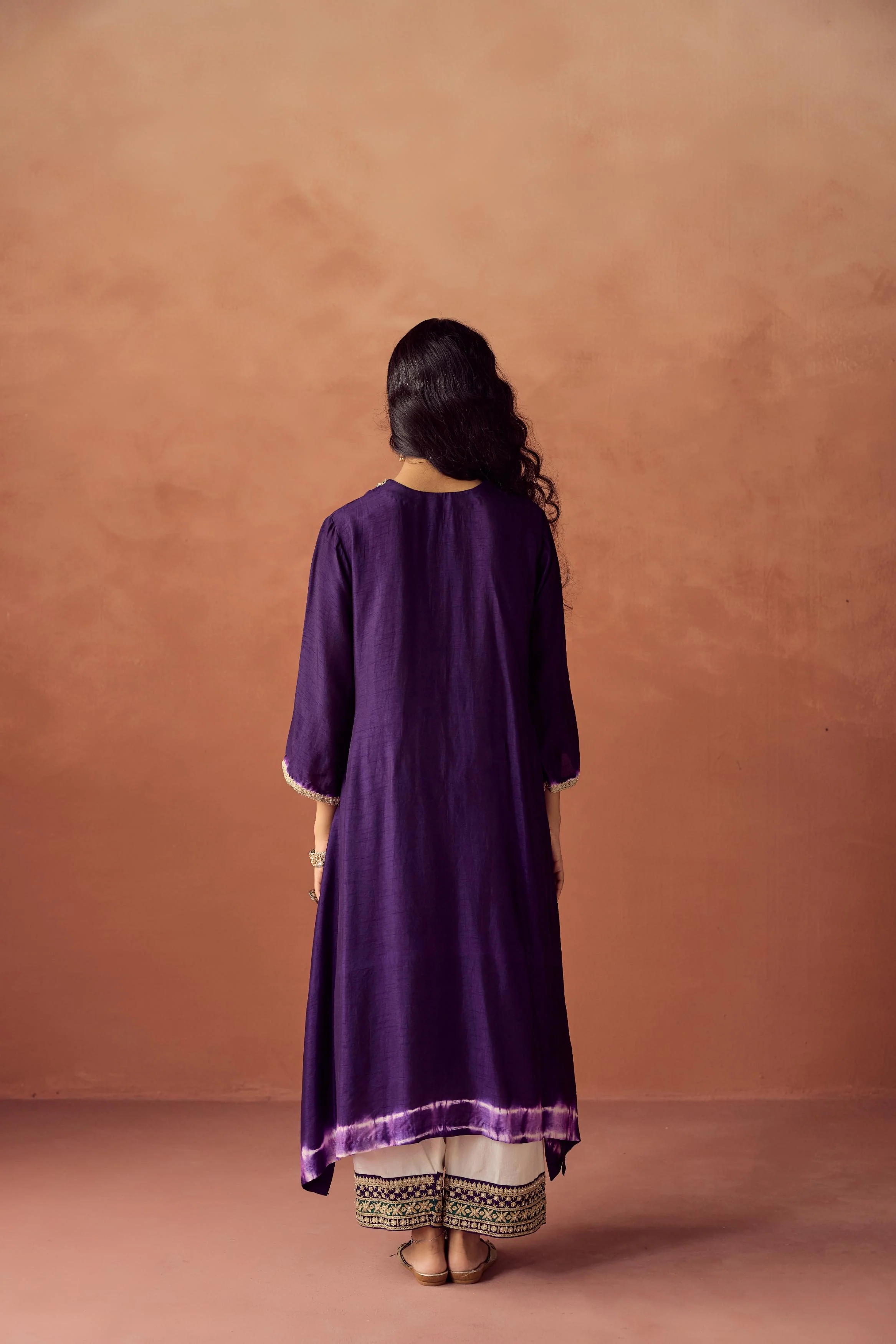 Royal Purple Embellished Raw Silk Palazzo Set - Image 6
