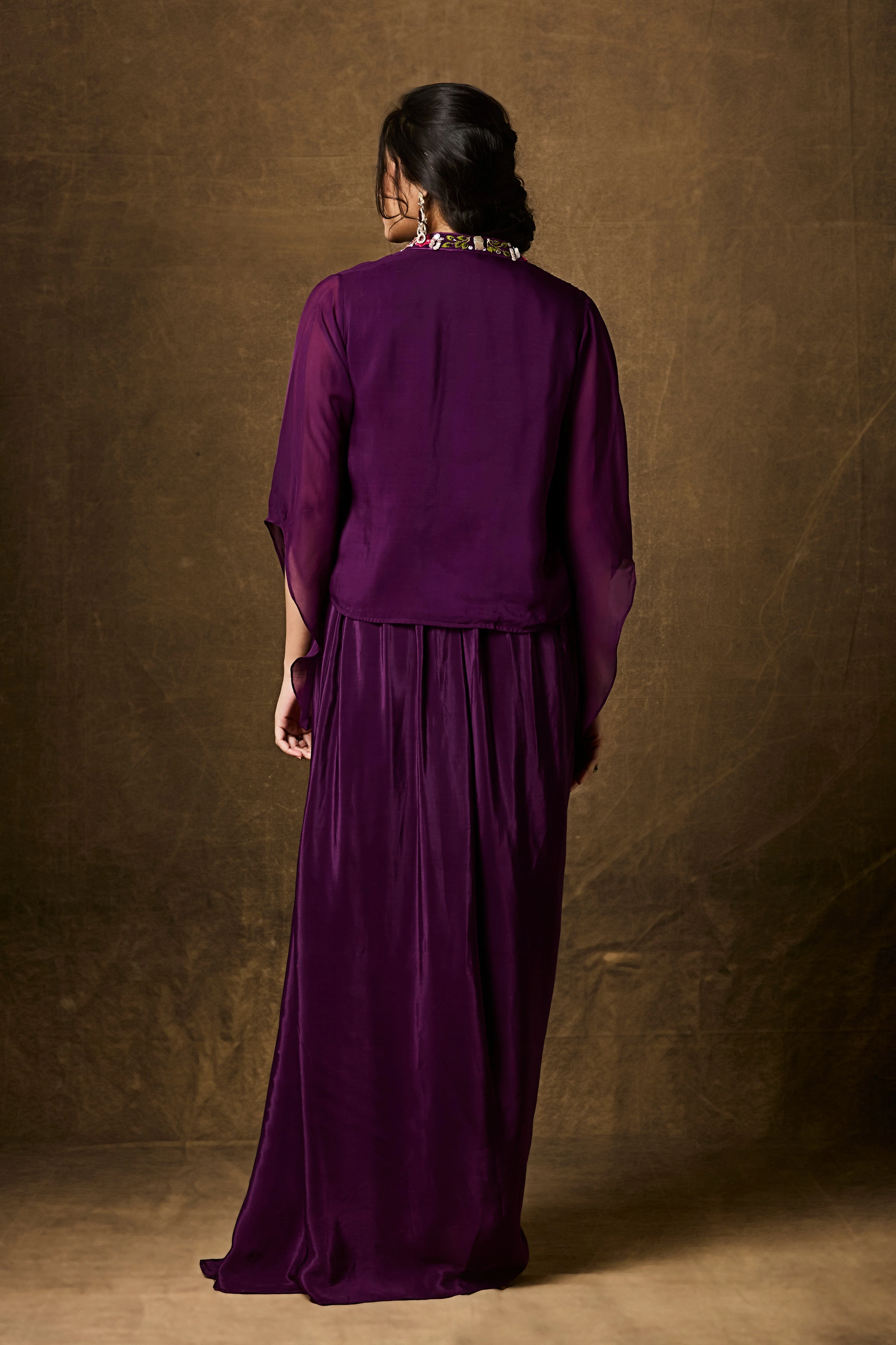 Royal Purple Embellished Crepe Silk Skirt Set - Image 5