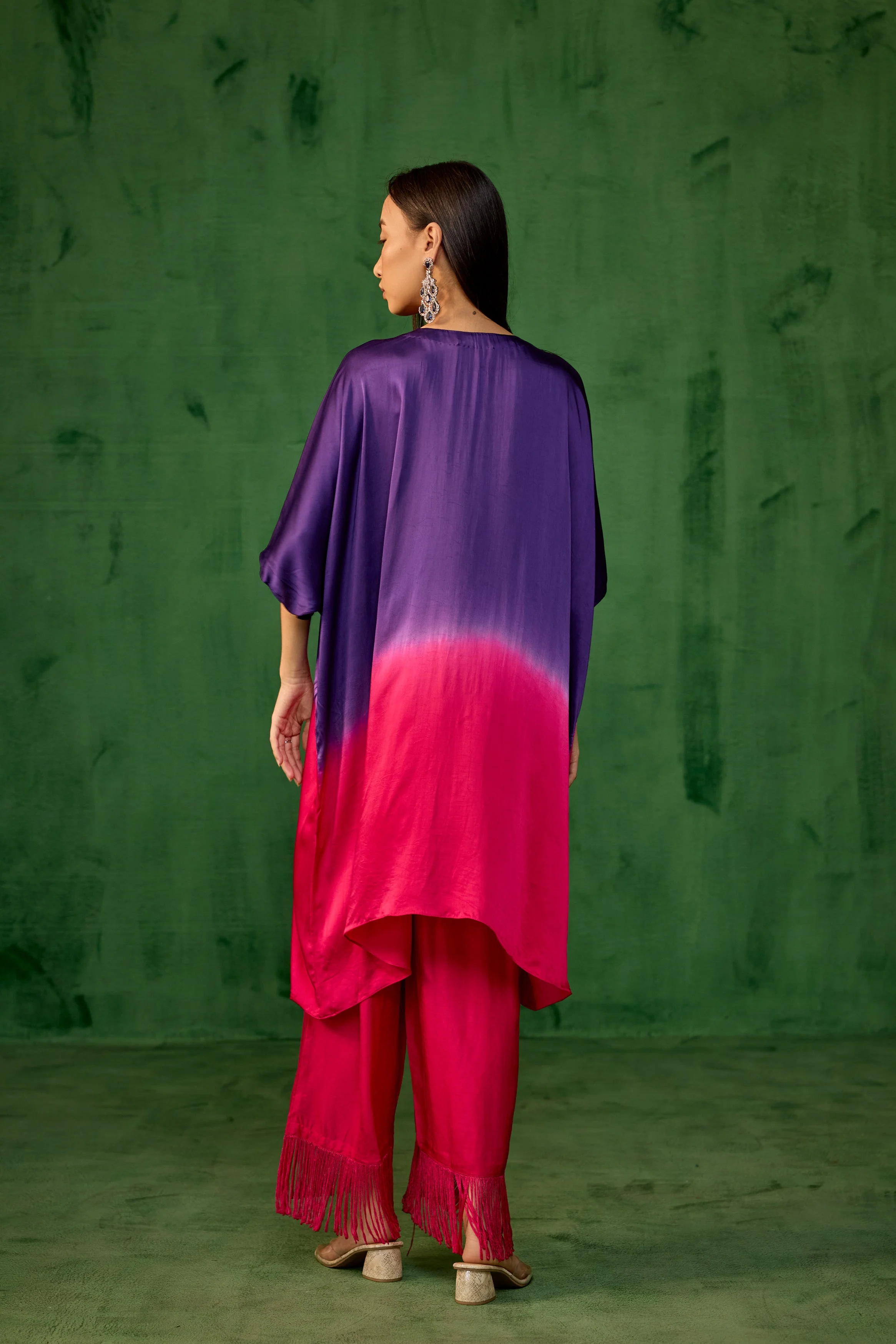 Royal Purple Embellished Satin Silk Kaftan Set - Image 5