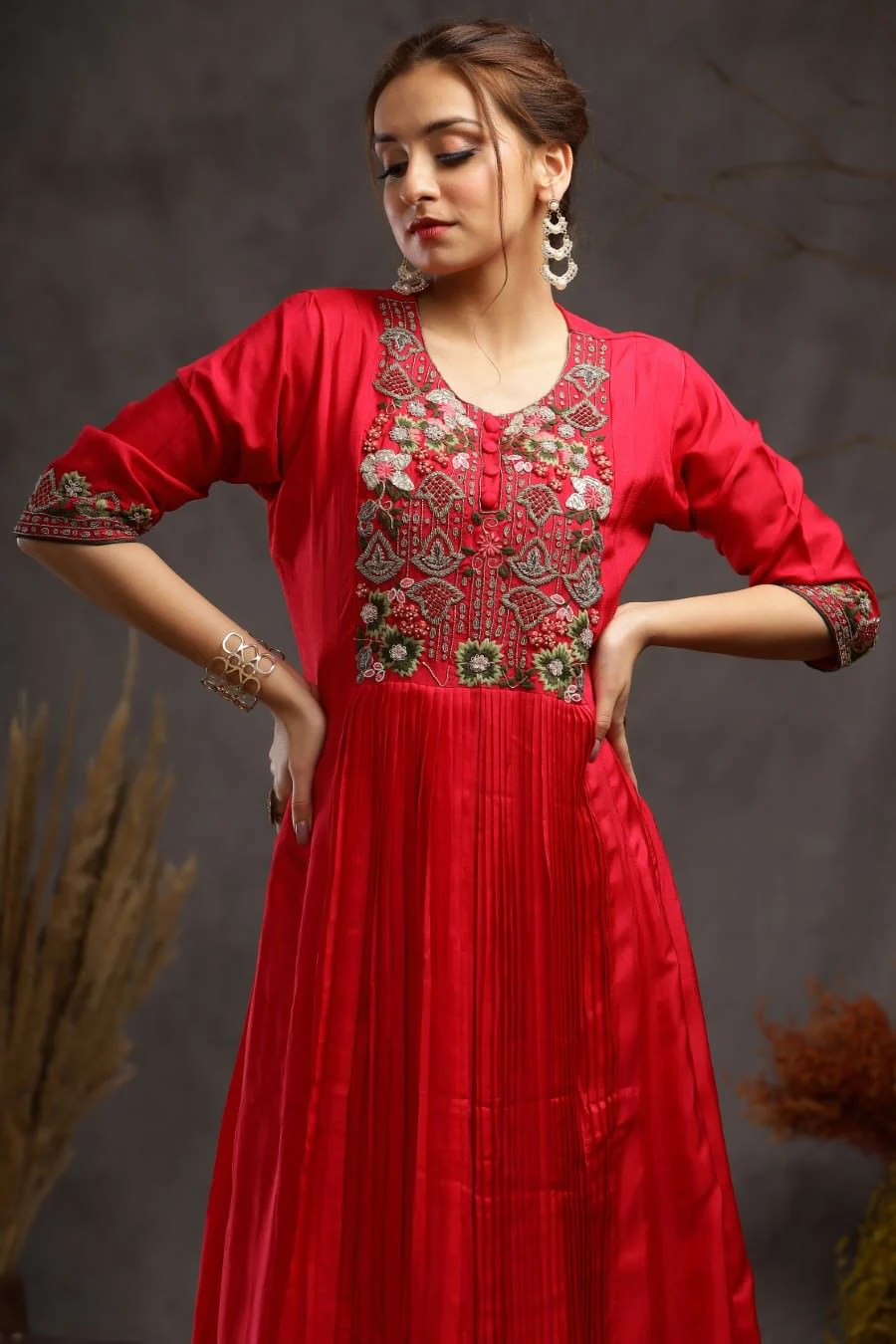 Ruby Muslin Silk Kalidar And Pleating Gown - Image 4