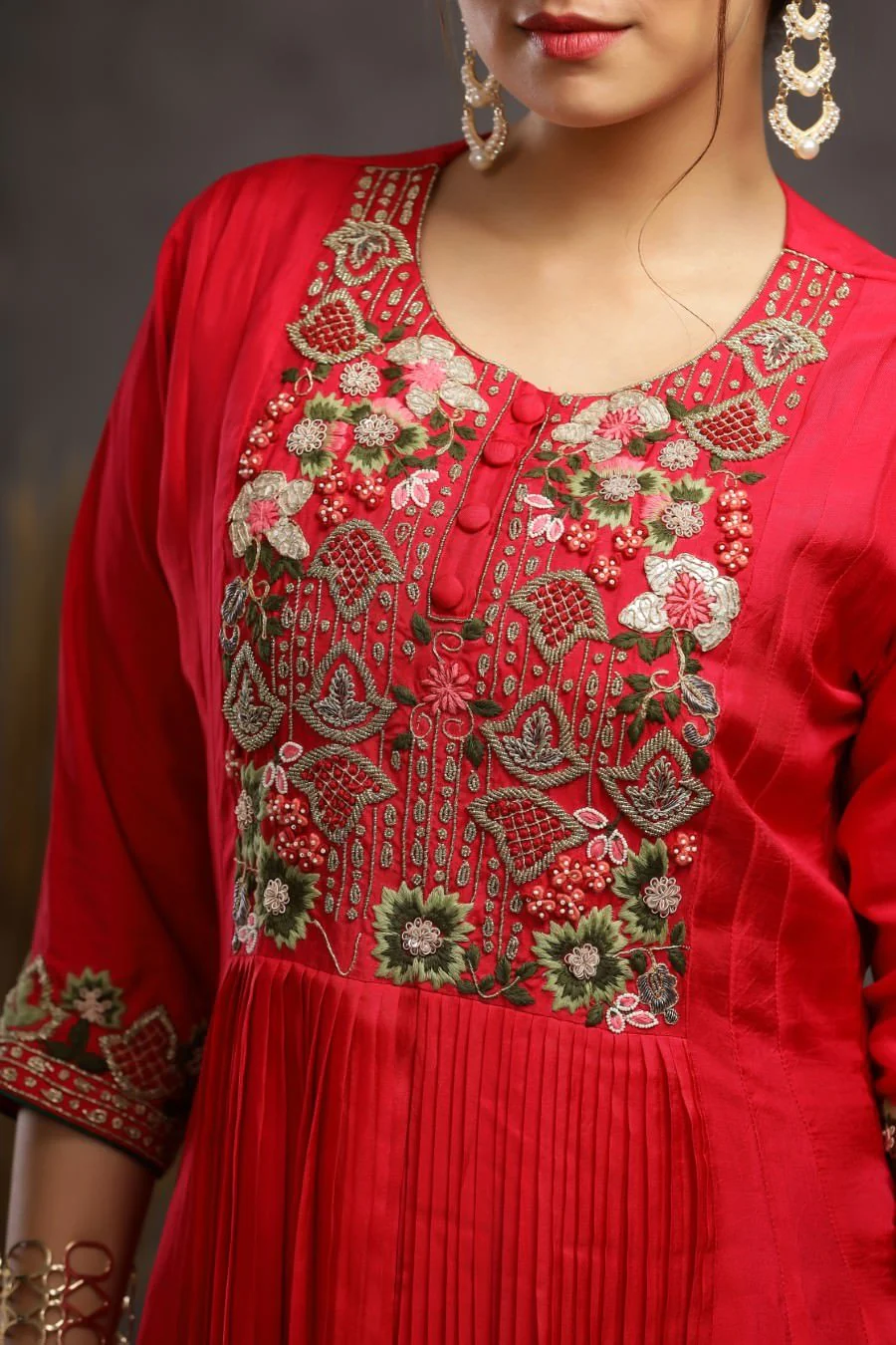 Ruby Muslin Silk Kalidar And Pleating Gown - Image 5