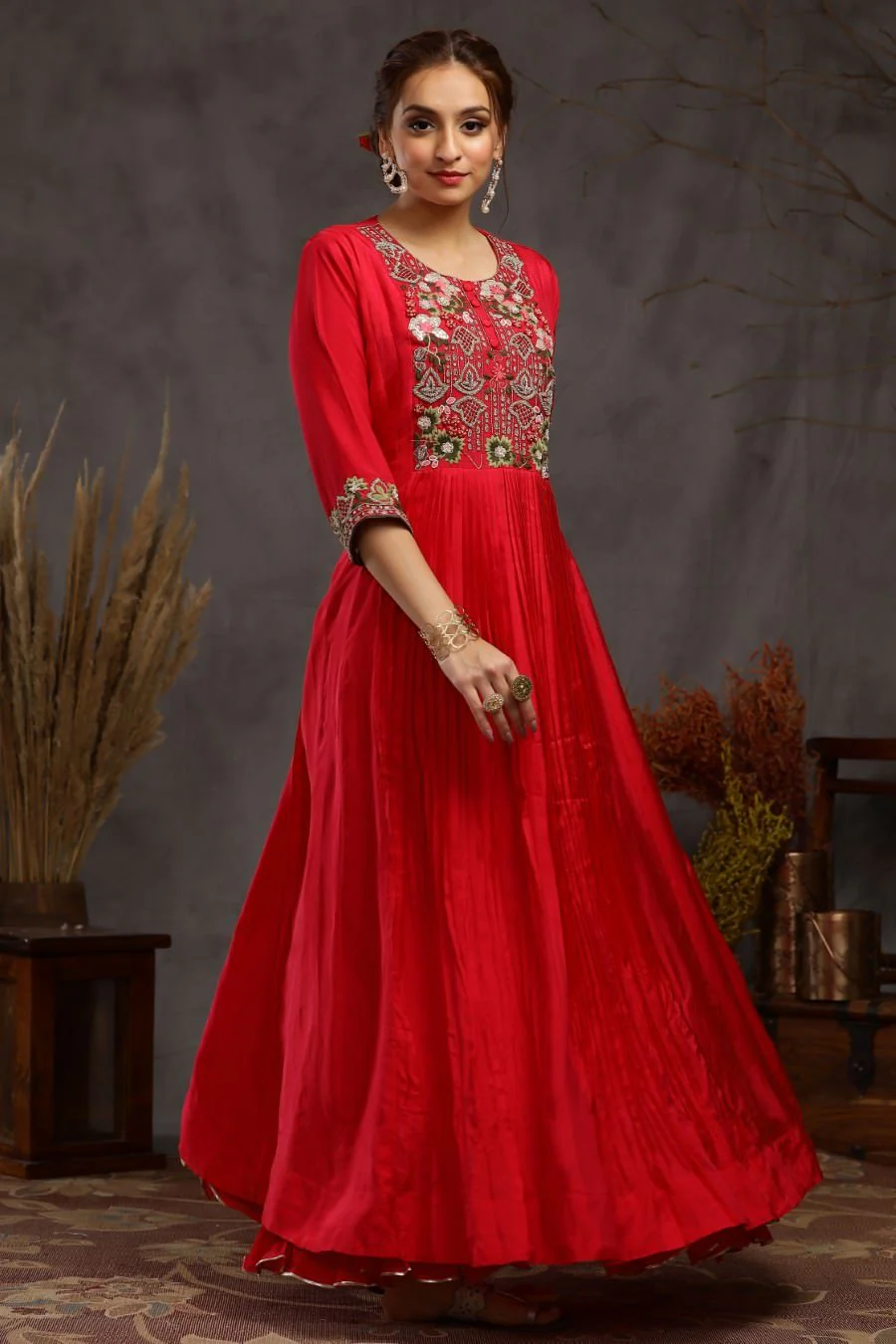 Ruby Muslin Silk Kalidar And Pleating Gown - Image 6