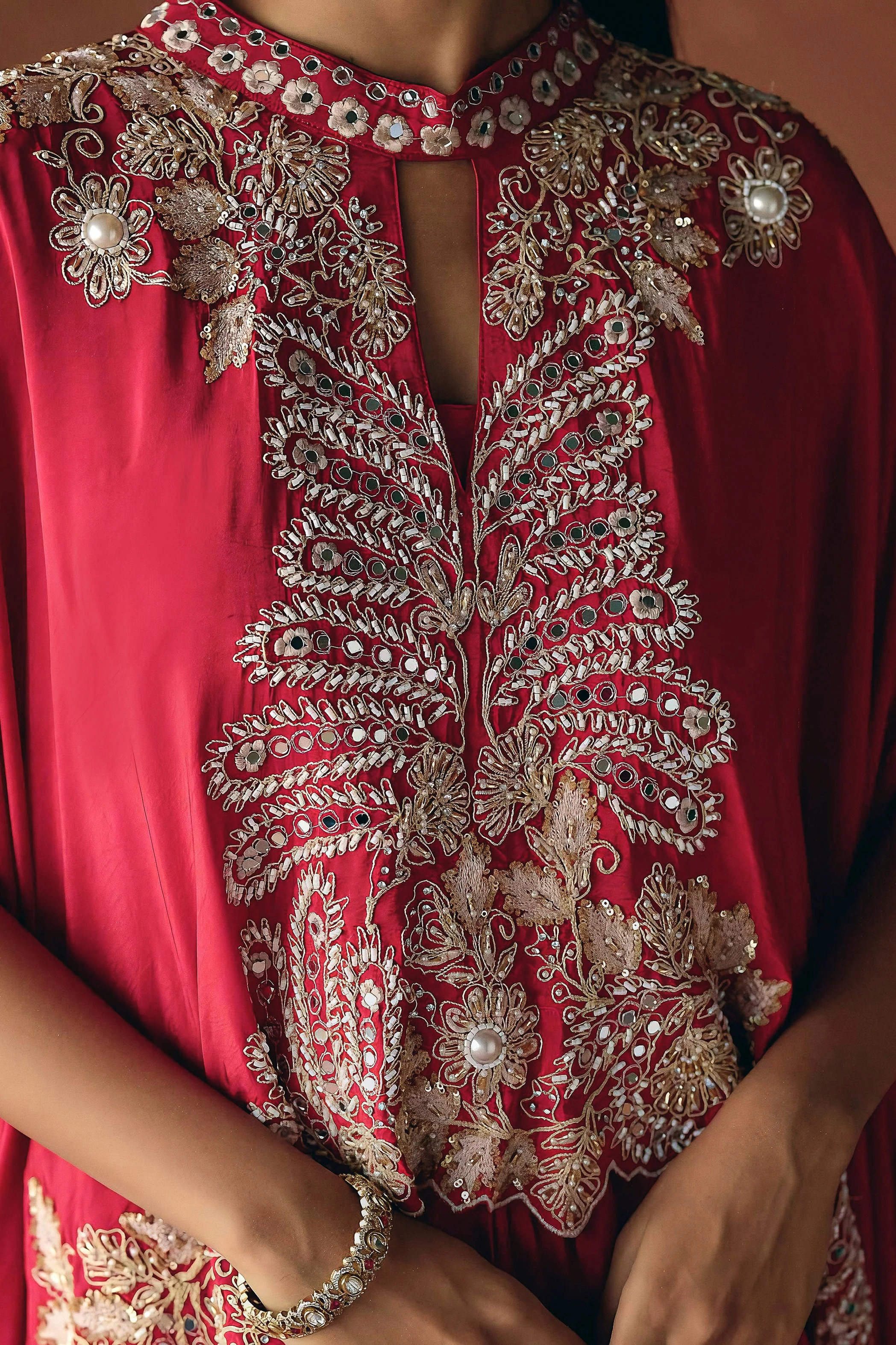 Ruby Red Embellished Premium Silk Skirt Set - Image 2