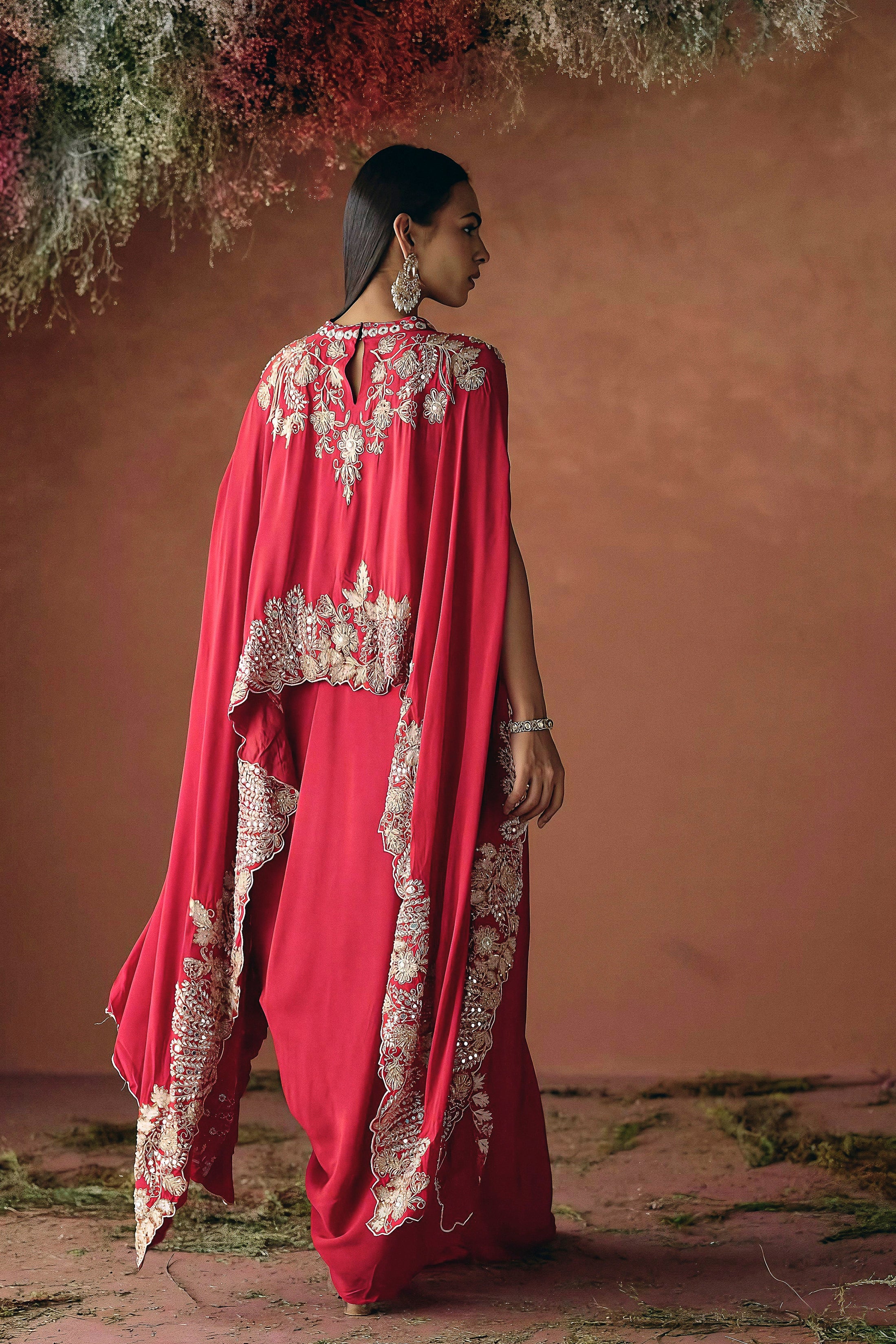Ruby Red Embellished Premium Silk Skirt Set - Image 6