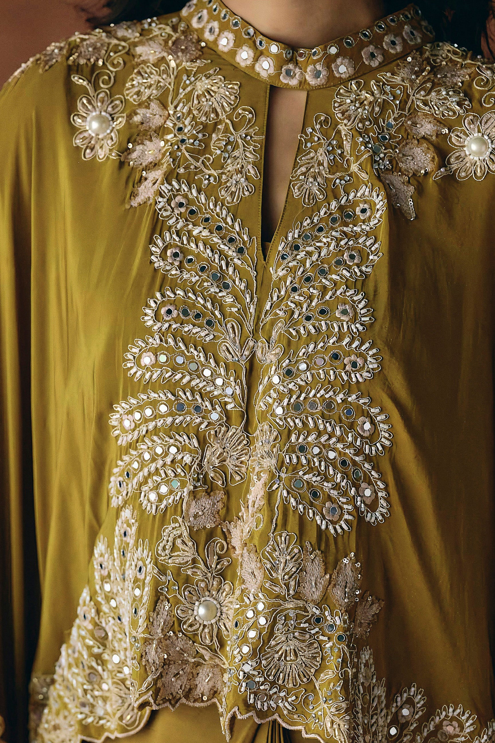 Mustard Embellished Premium Silk Skirt Set - Image 2