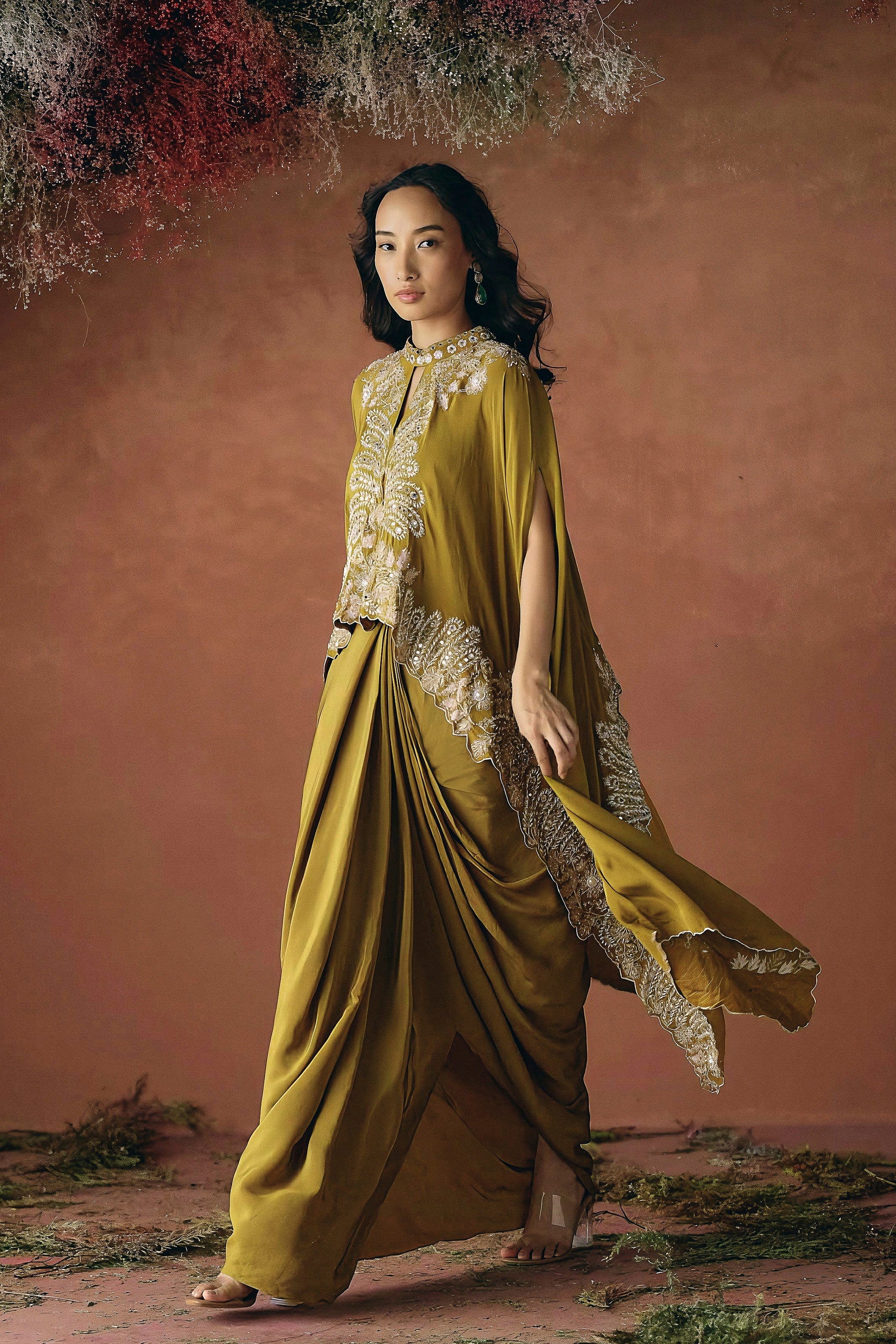 Mustard Embellished Premium Silk Skirt Set - Image 4