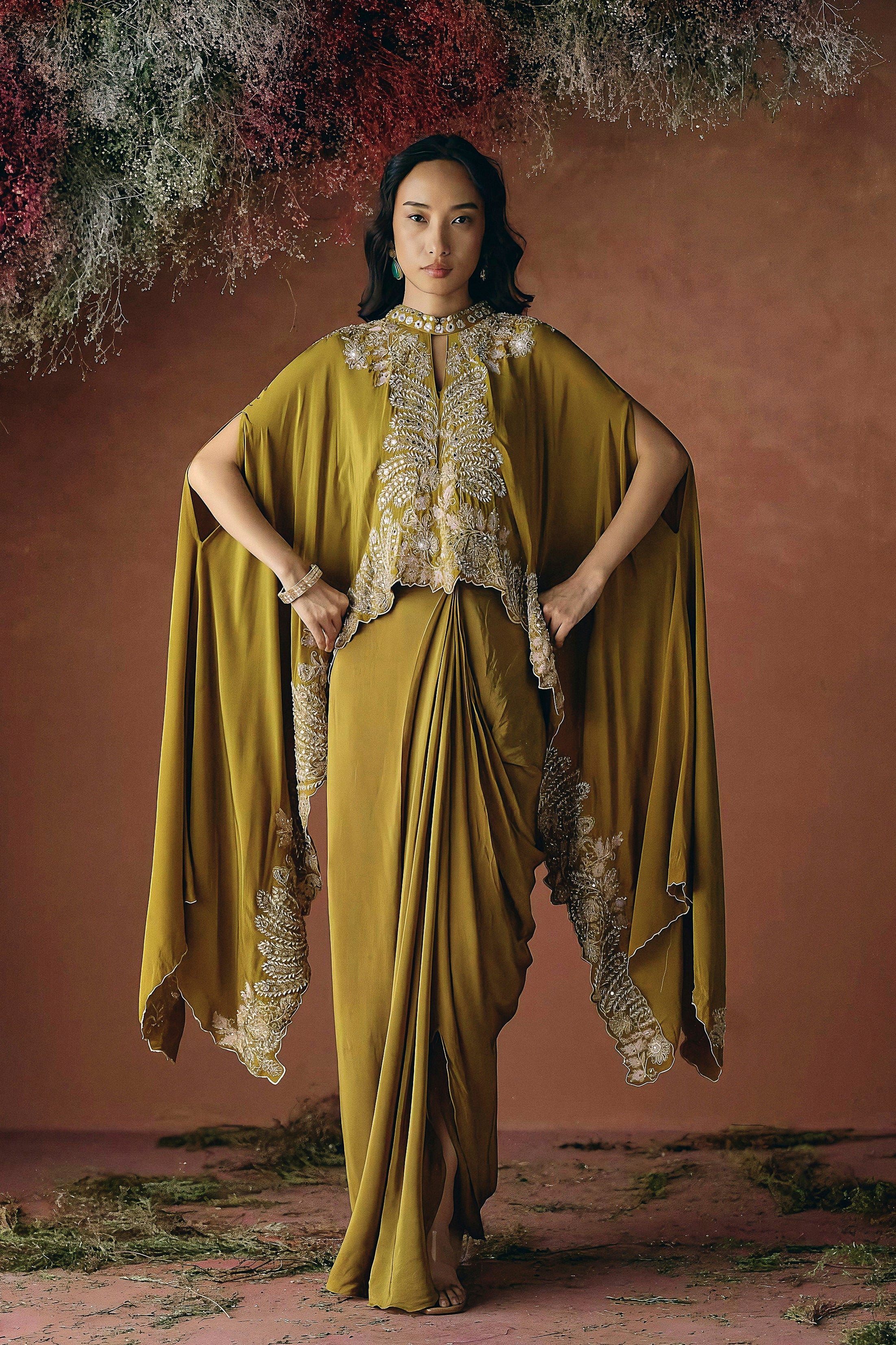 Mustard Embellished Premium Silk Skirt Set - Image 5