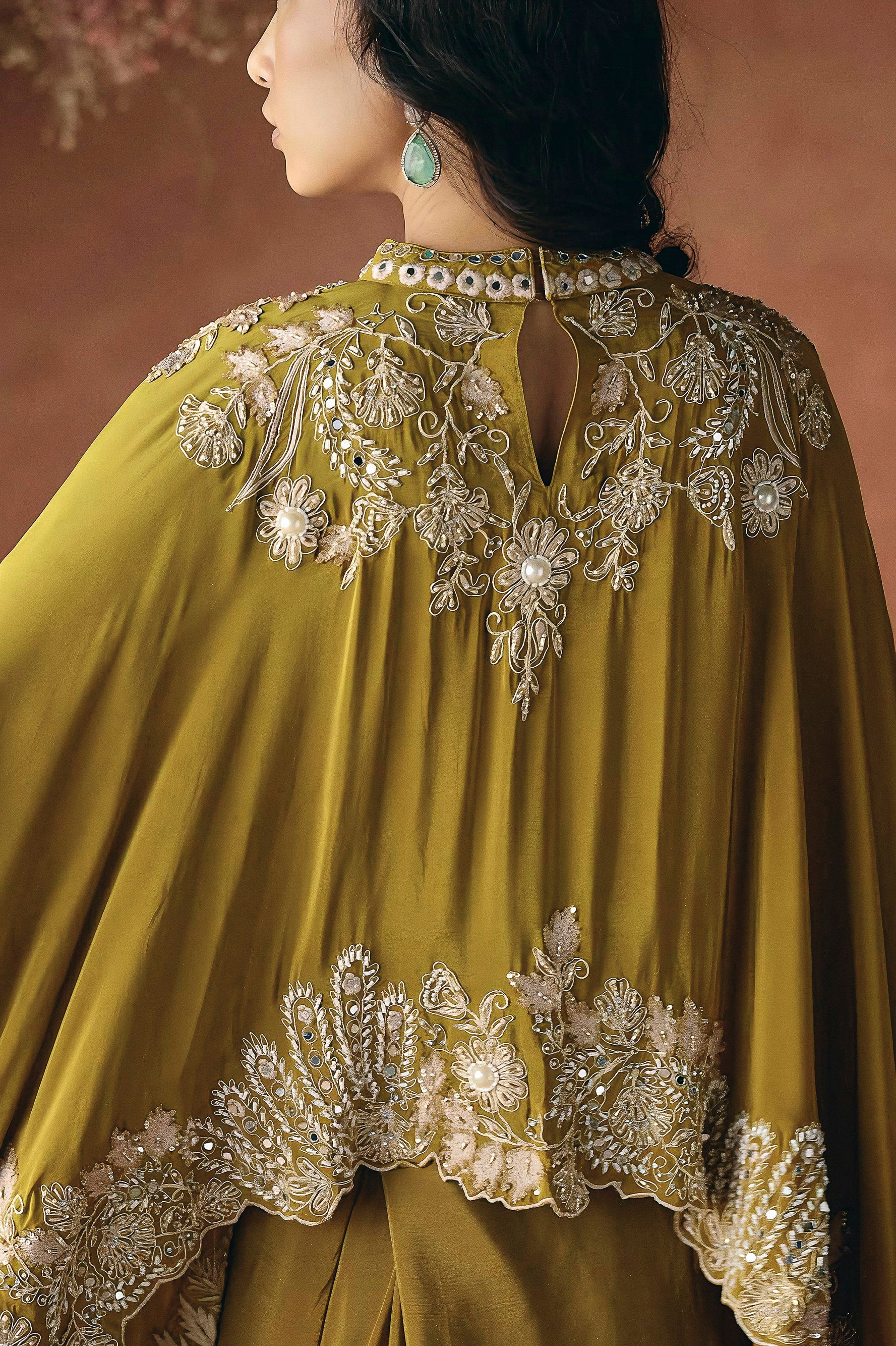 Mustard Embellished Premium Silk Skirt Set - Image 6