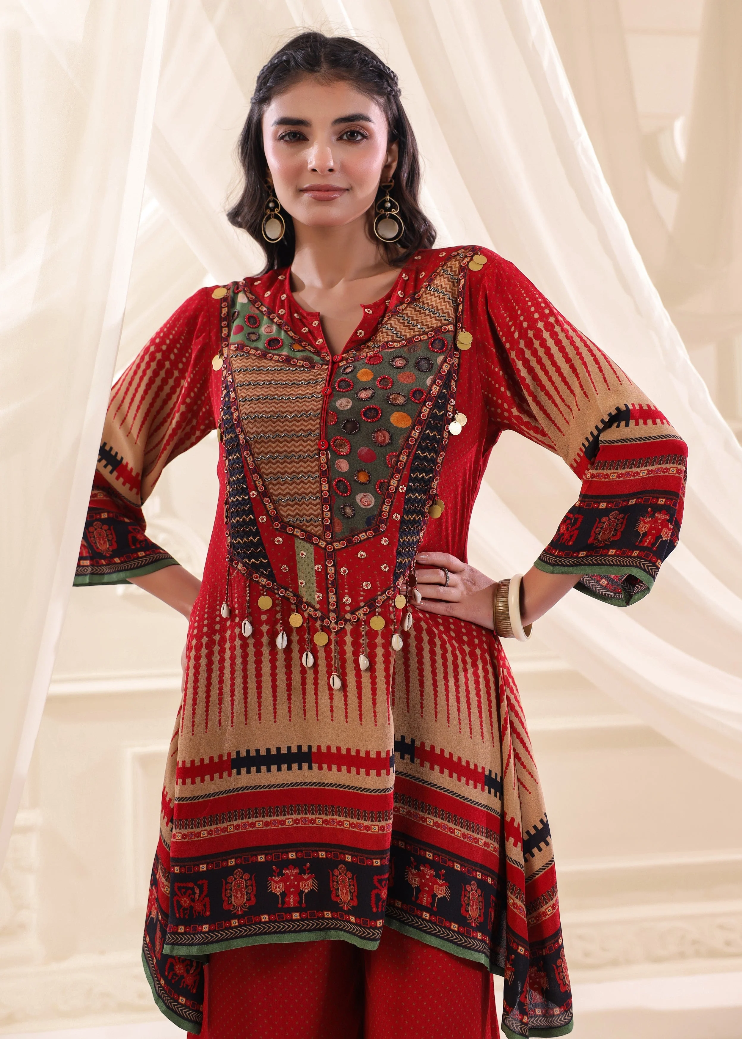 Ruby Tribal Embellished Crepe Silk Co-Ord Set - Image 2