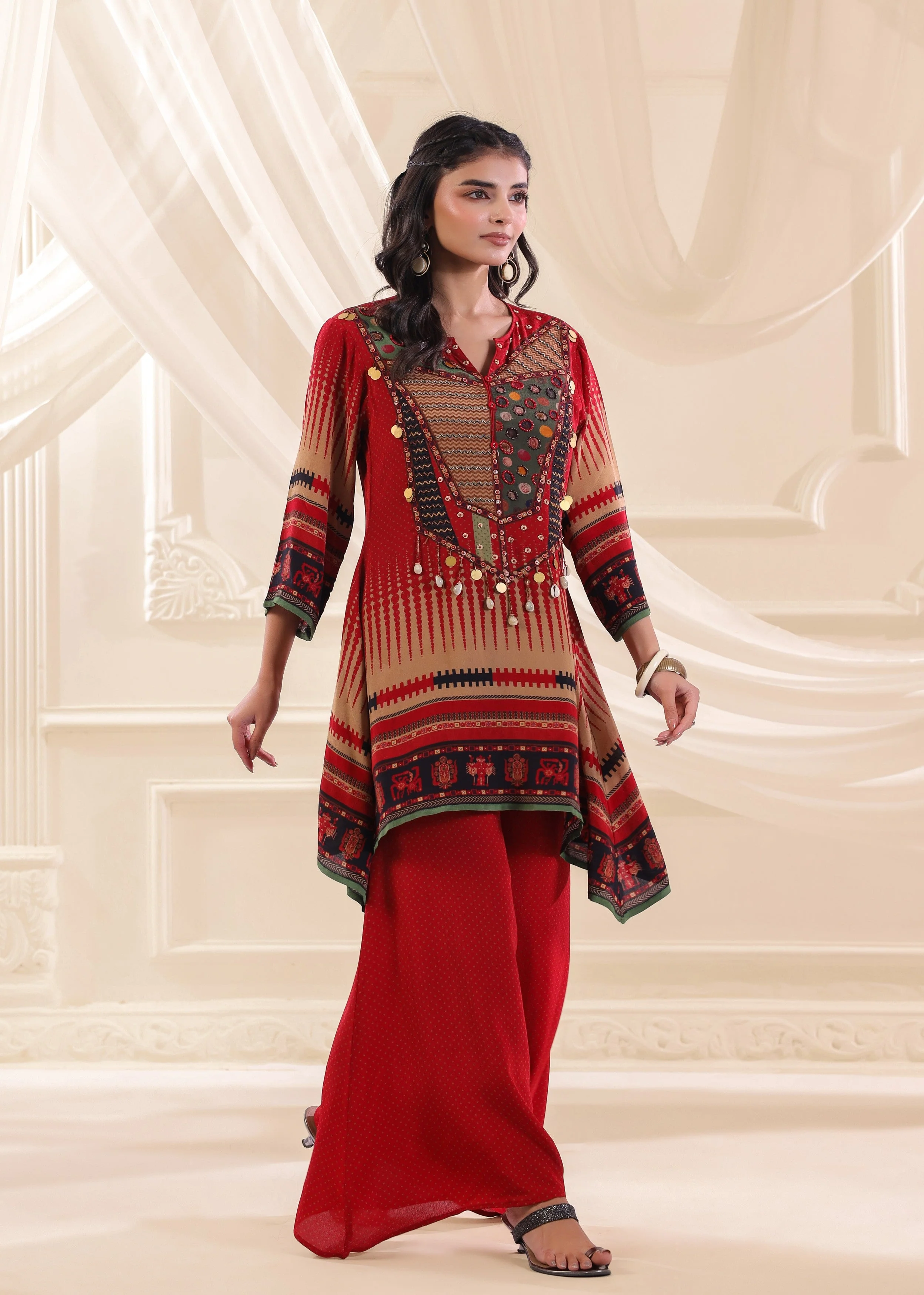 Ruby Tribal Embellished Crepe Silk Co-Ord Set - Image 3