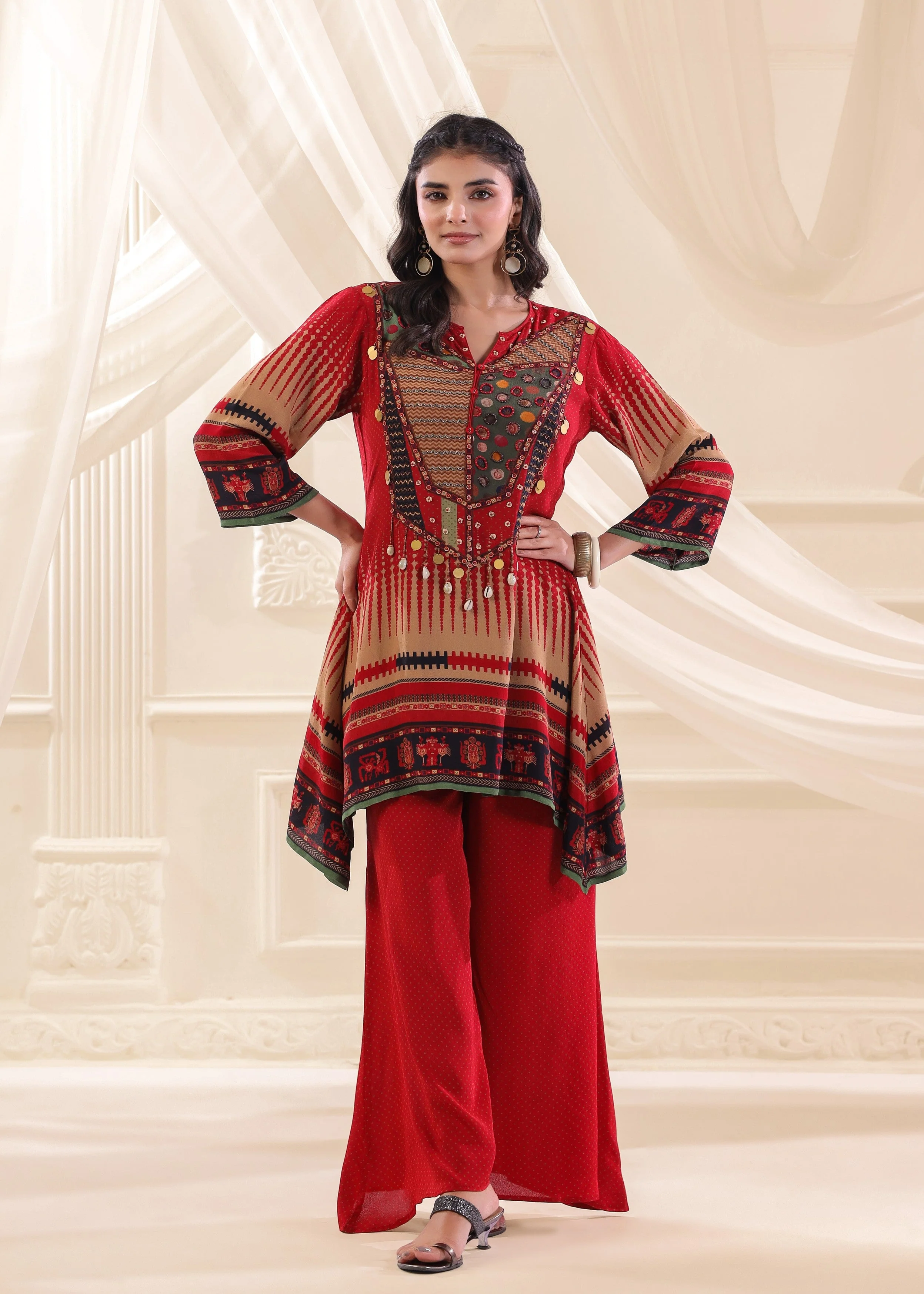 Ruby Tribal Embellished Crepe Silk Co-Ord Set - Image 4