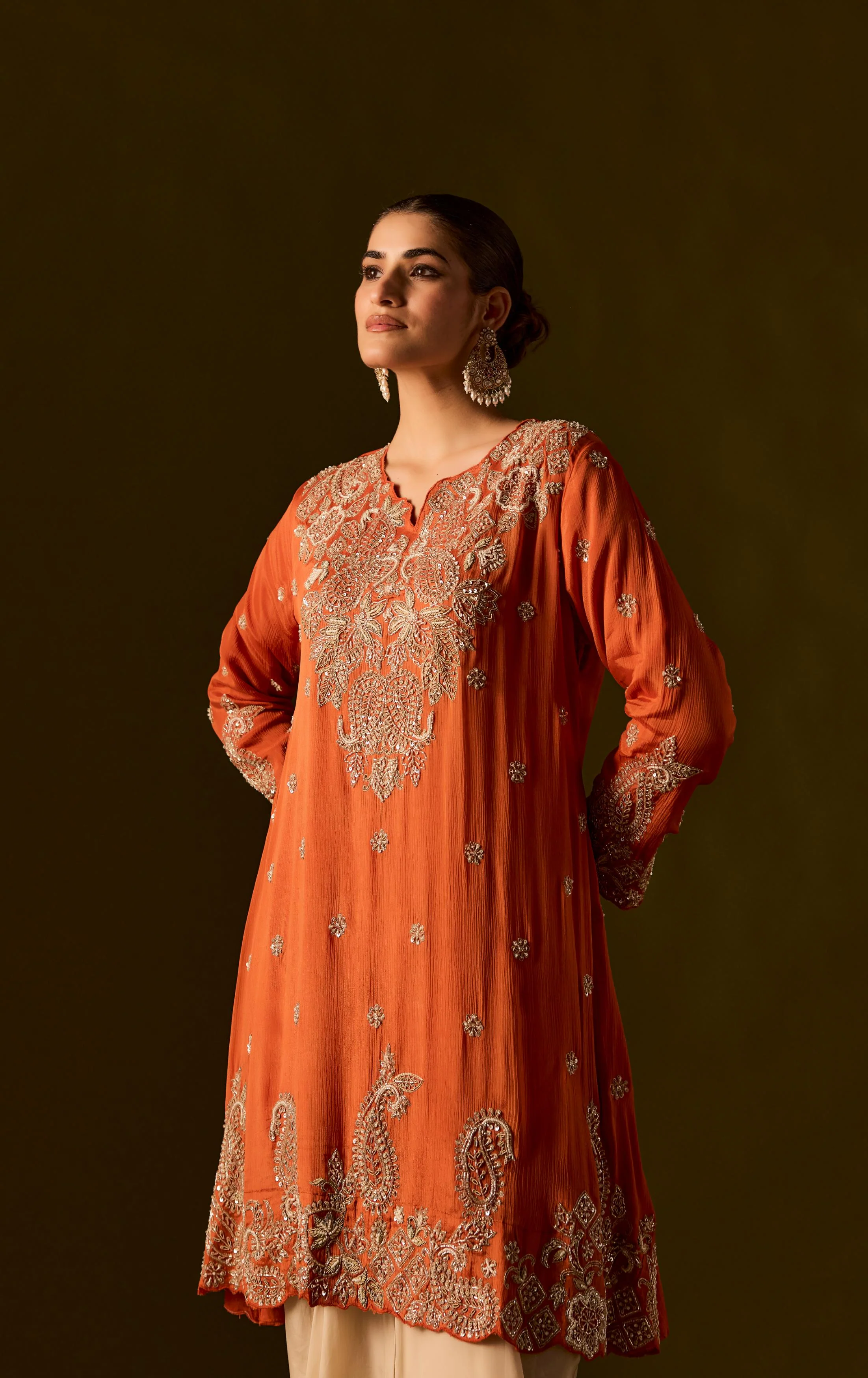 Rust Embellished Chinon Silk Dhoti Set - Image 4