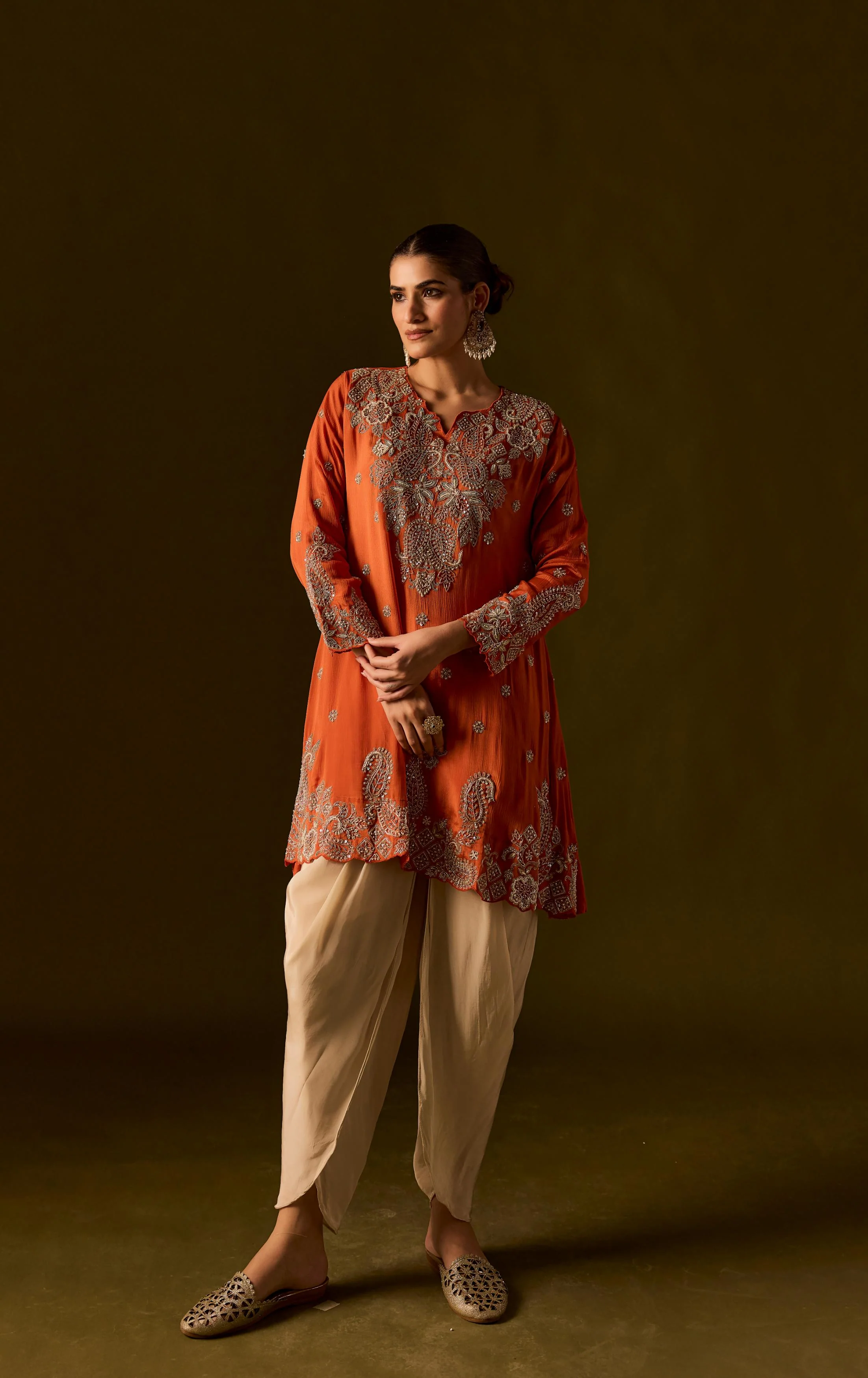 Rust Embellished Chinon Silk Dhoti Set - Image 5